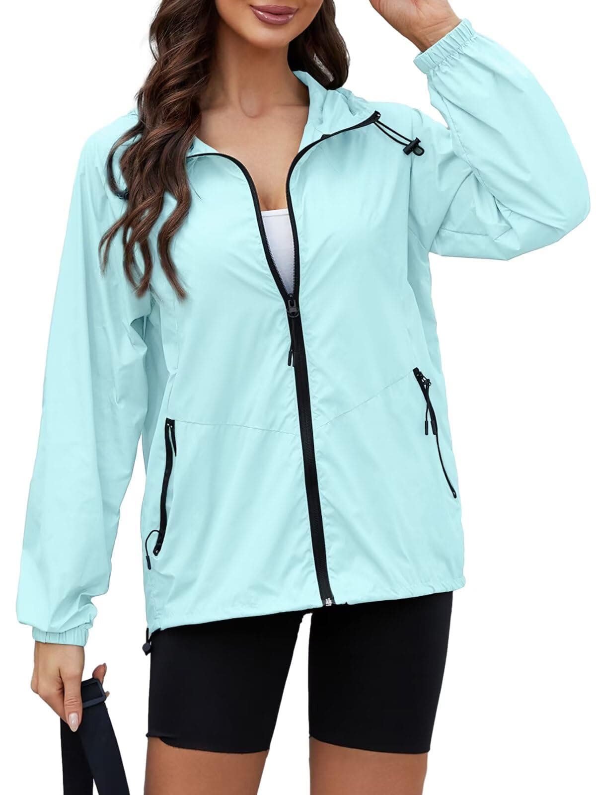 CRIPOM Women's Lightweight Waterproof Rain Jacket with Hood and Pocket S-XXL
