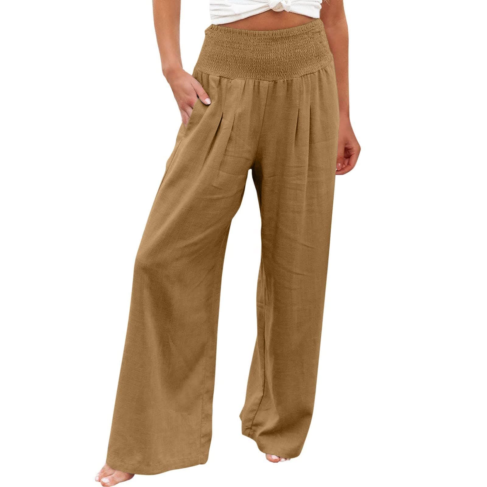 besiyes Women's Linen Wide Leg Palazzo Pants with Pockets