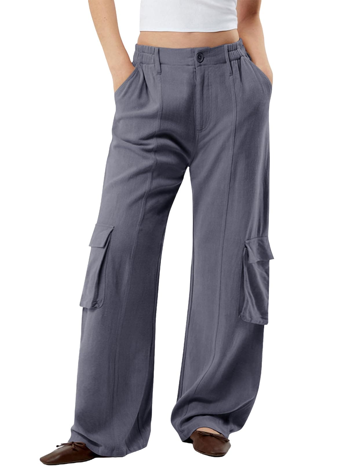 Dokotoo Women's Wide Leg Flowy Stretch Palazzo Pants with 4 Pockets