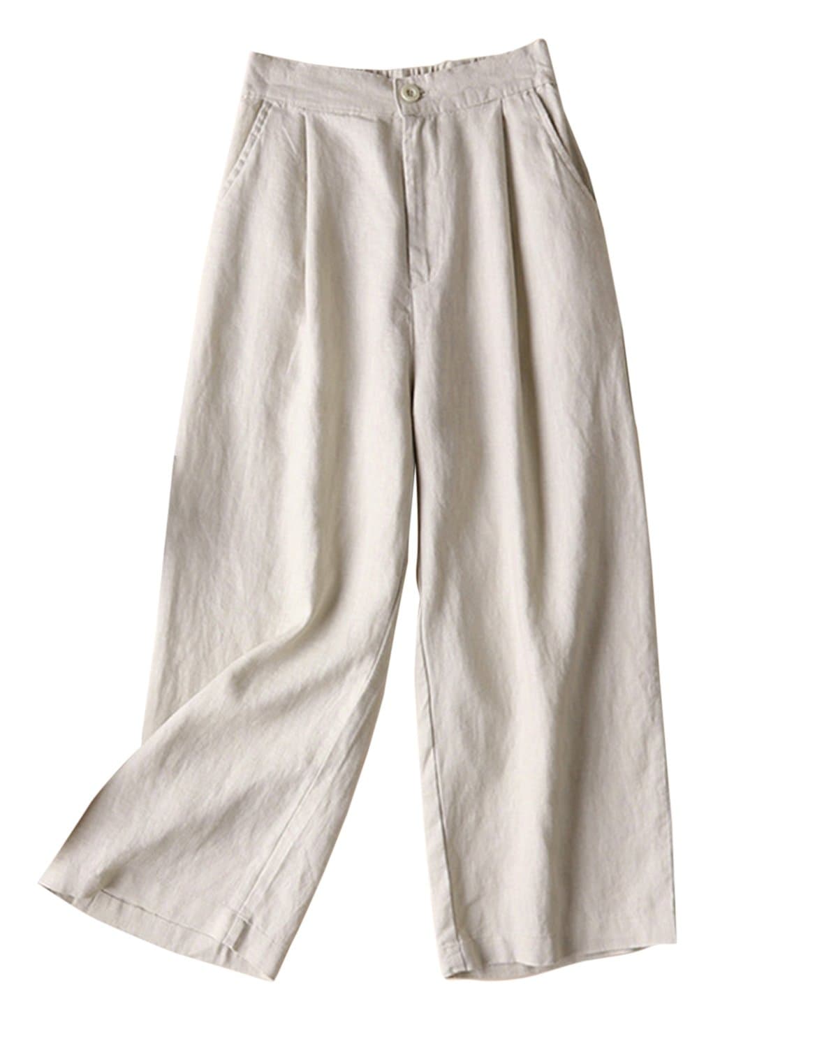 Aeneontrue Women's 100% Linen Cropped Palazzo Pants Trendy Summer Outfits