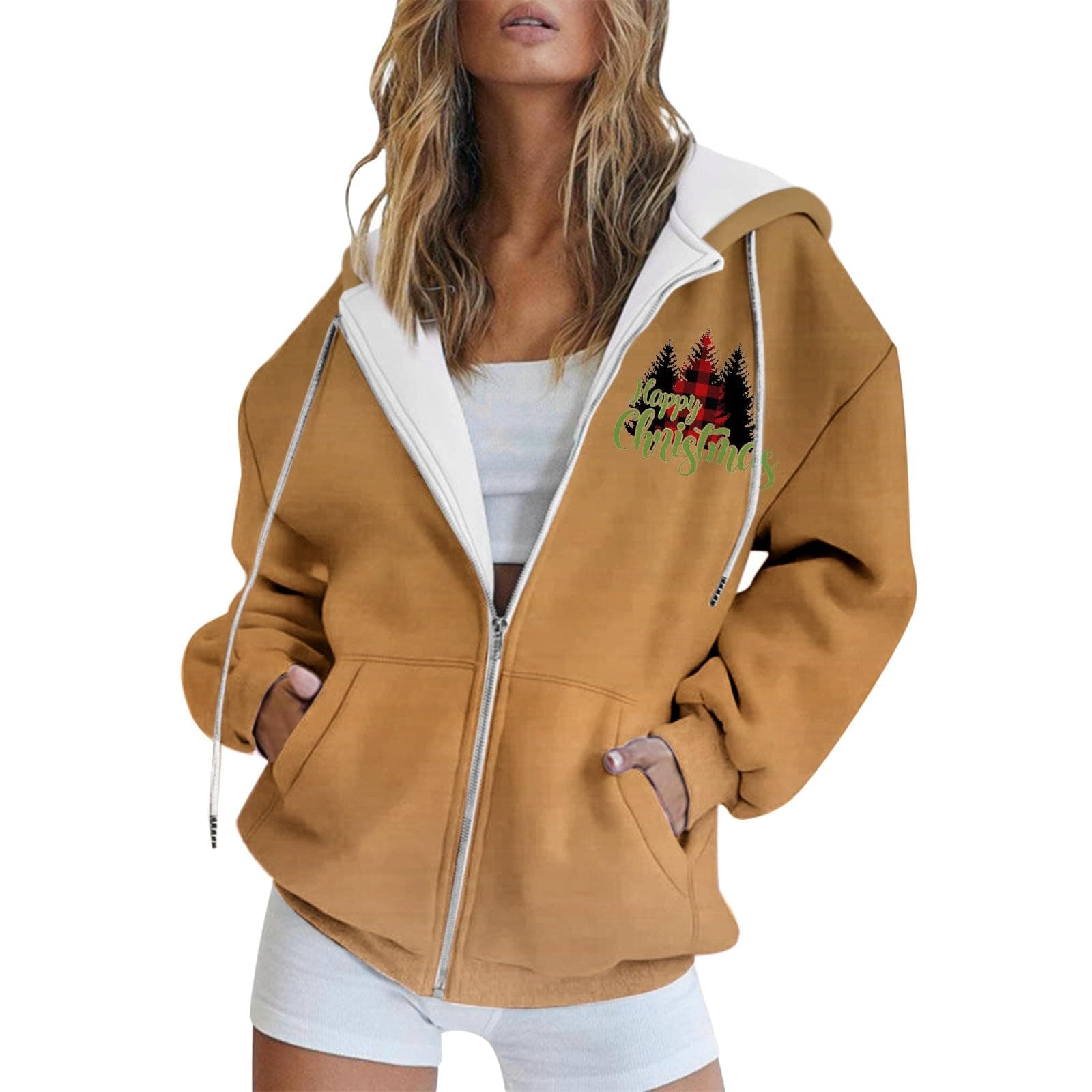 Refined Title: Women's Christmas Letter Print Hooded Coat