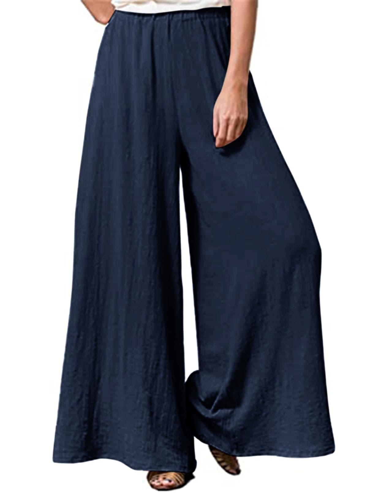 Hisanny Women's Plus Size Wide Leg Linen Palazzo Trousers with Pockets L, 5XL