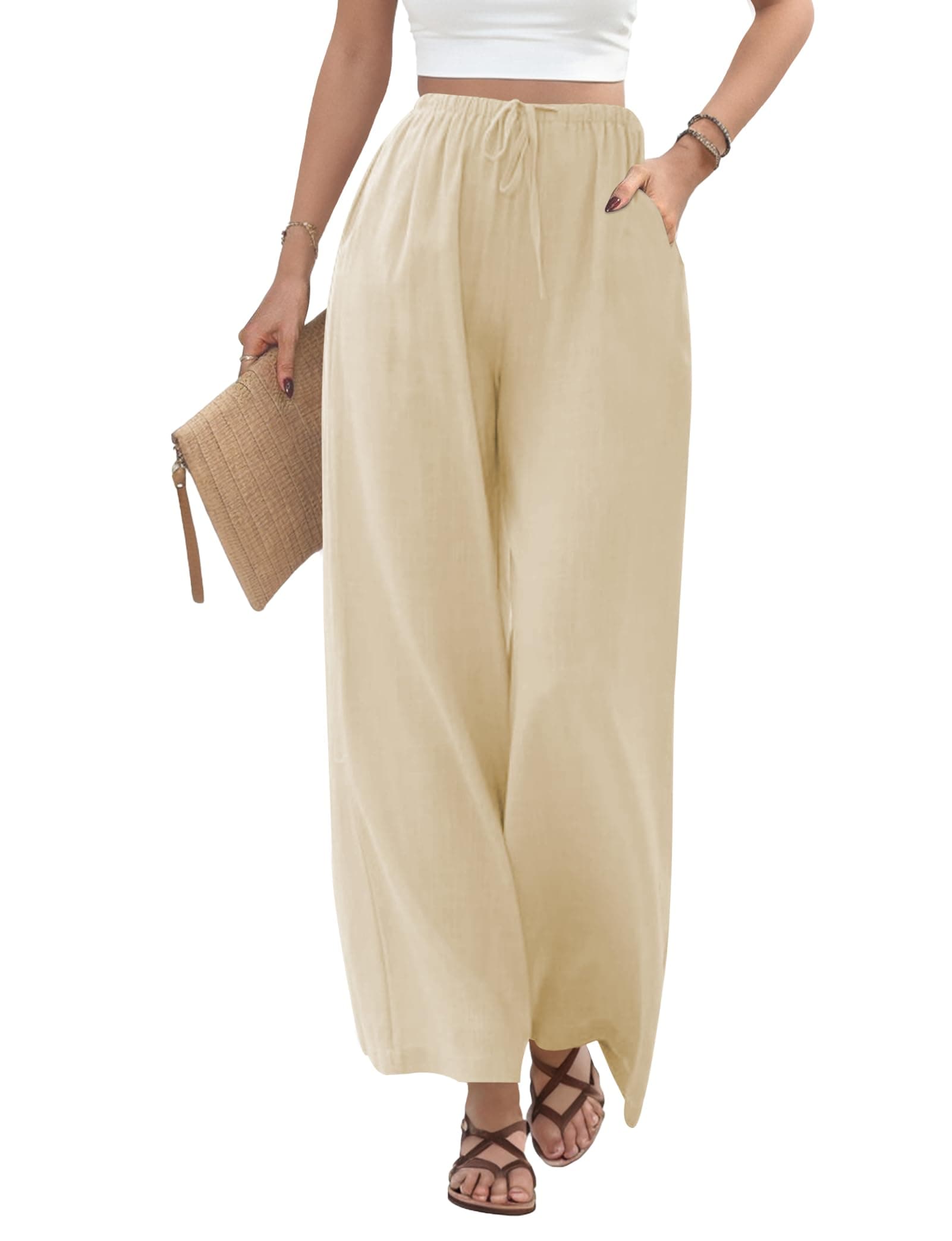High Waisted Flowy Linen Palazzo Pants for Women Summer Comfort