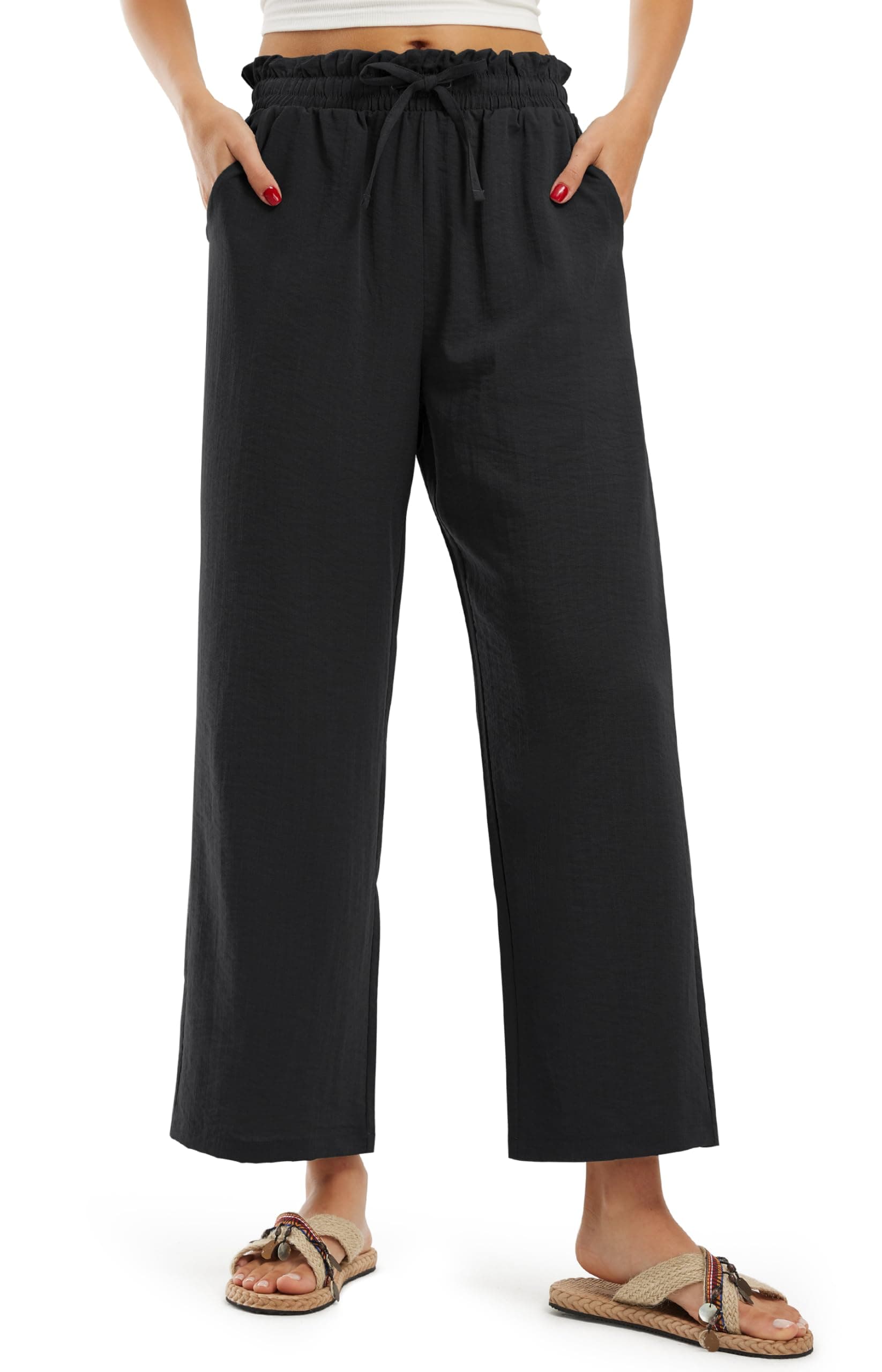 Libin Women's High Waist Wide Leg Imitation Linen Pants