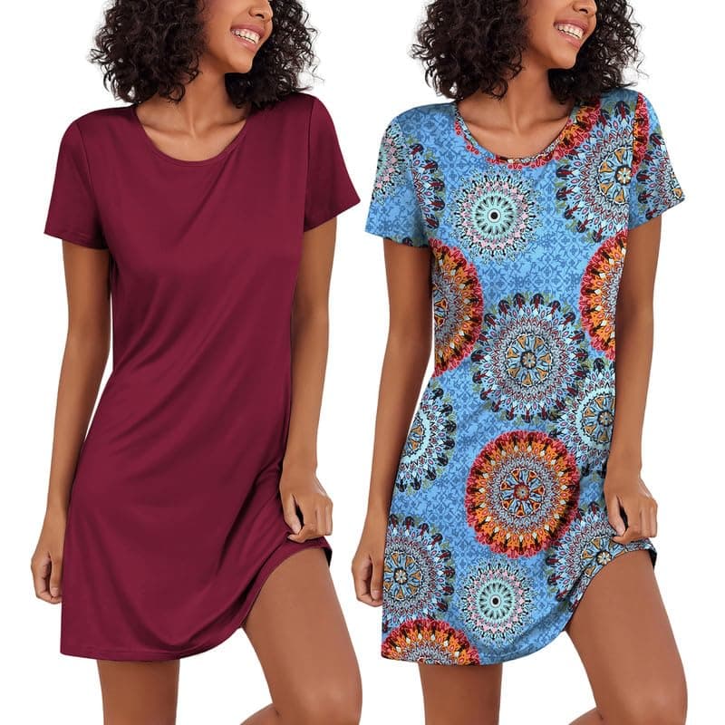 Ekouaer 2 Pack Soft Short Sleeve Nightgowns for Women Sleapwear S-XXL