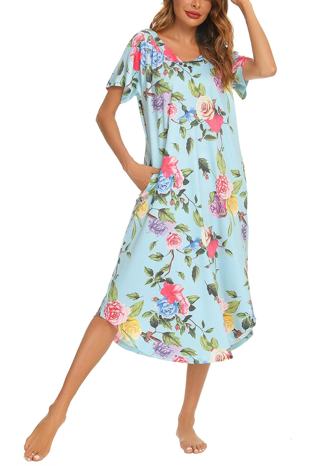 Yozly Soft V-Neck Sleepwear with Pockets for Women