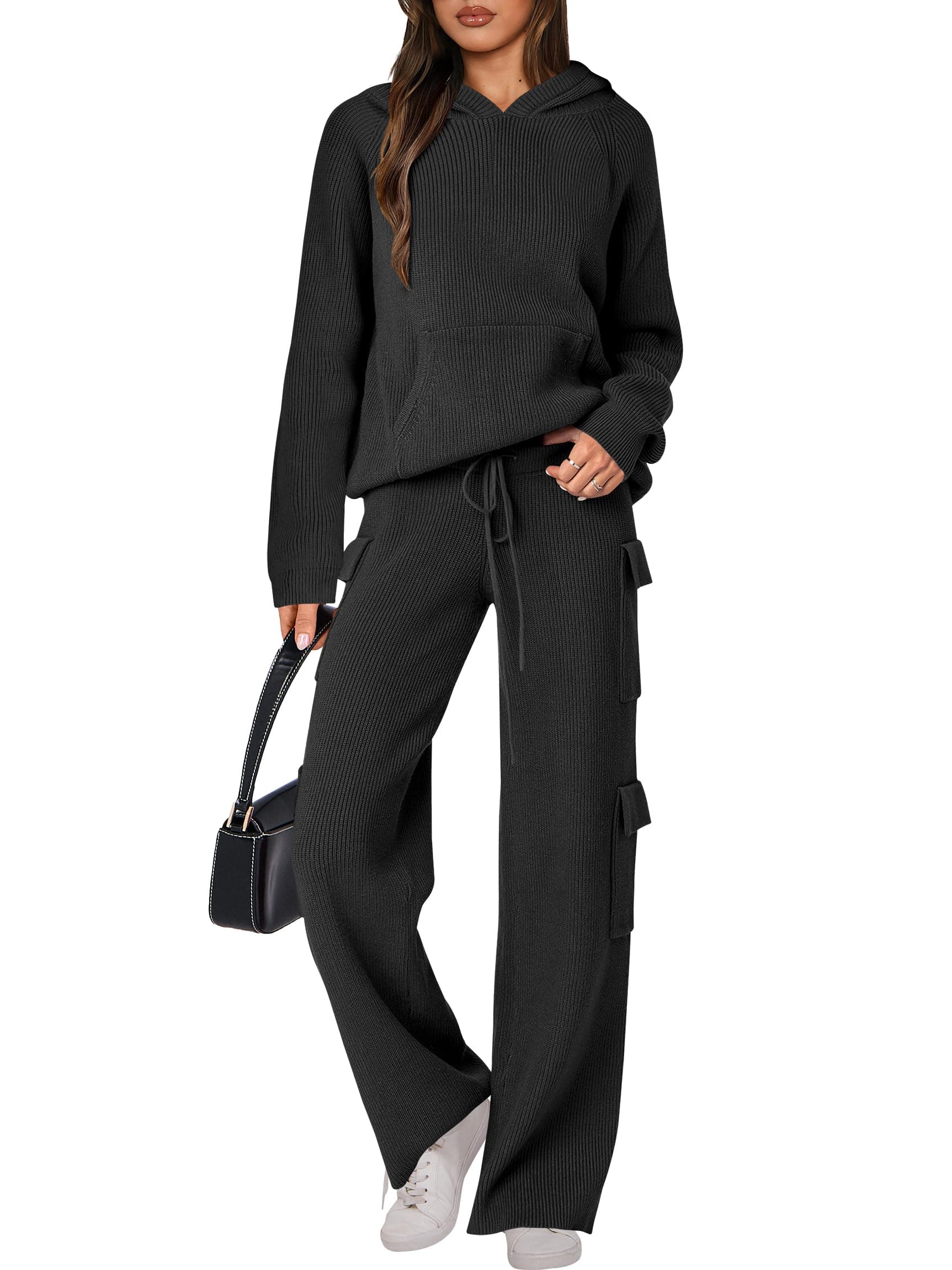 ANRABESS Women's Casual Knit Hoodie & Straight Leg Pants Fall Fashion Set