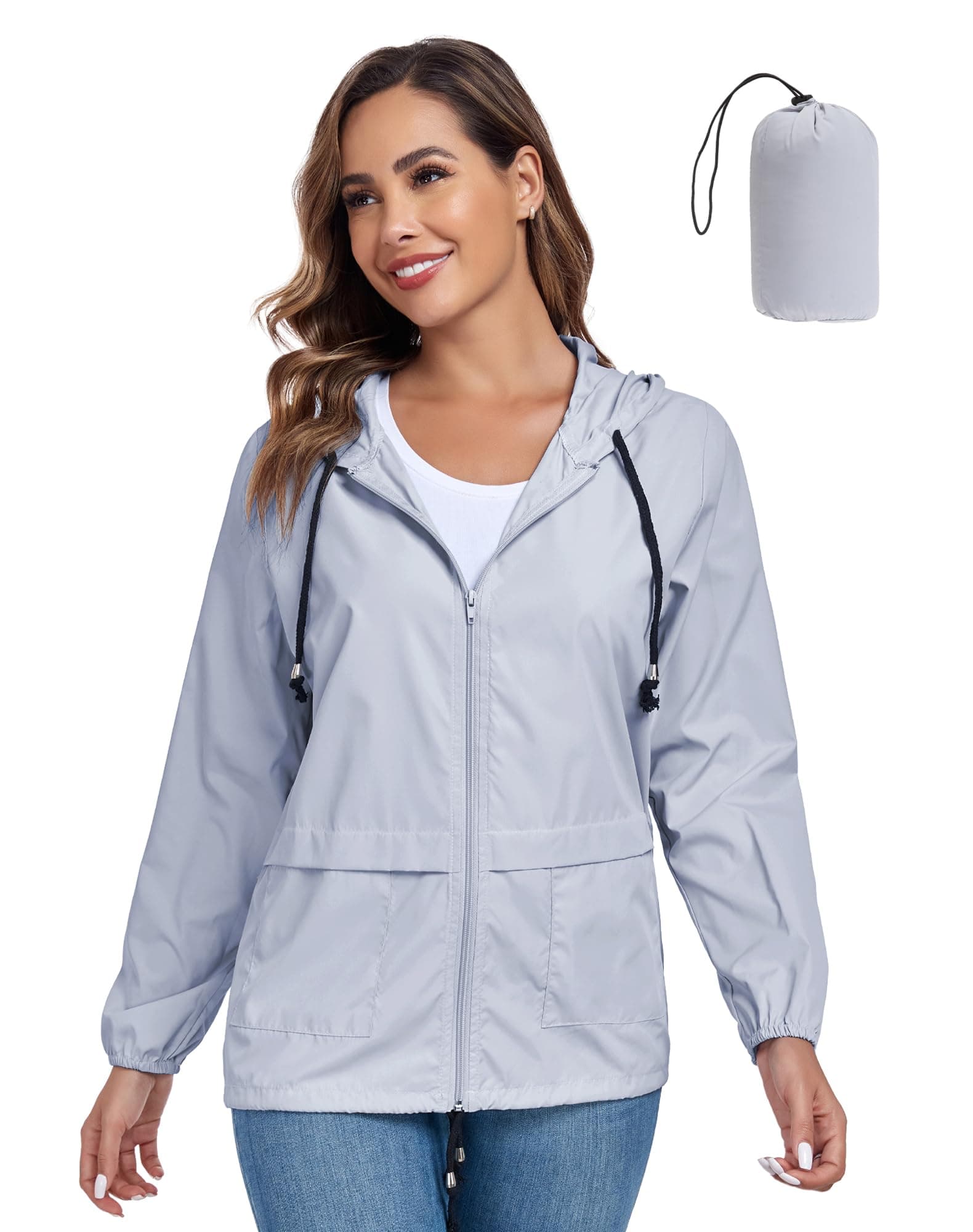 JTANIB Women's Waterproof Windproof Hooded Raincoat with Back Zipper S-XXL