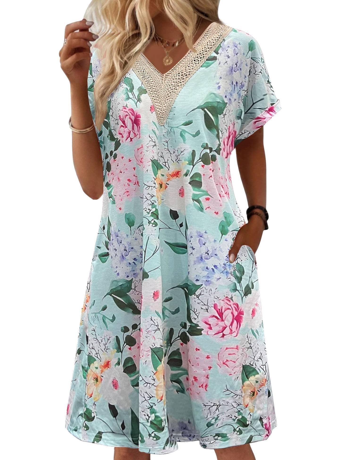 Women's Cotton Nightgown with Pockets and Lace V Neck for Bloggerlove