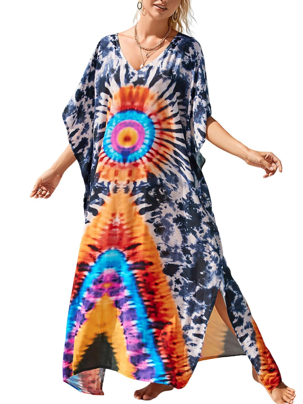 IMAGEKOPE Plus Size Vneck Batwing Dress for Women Bathing Suit Cover up Moroccan Caftan Dresses