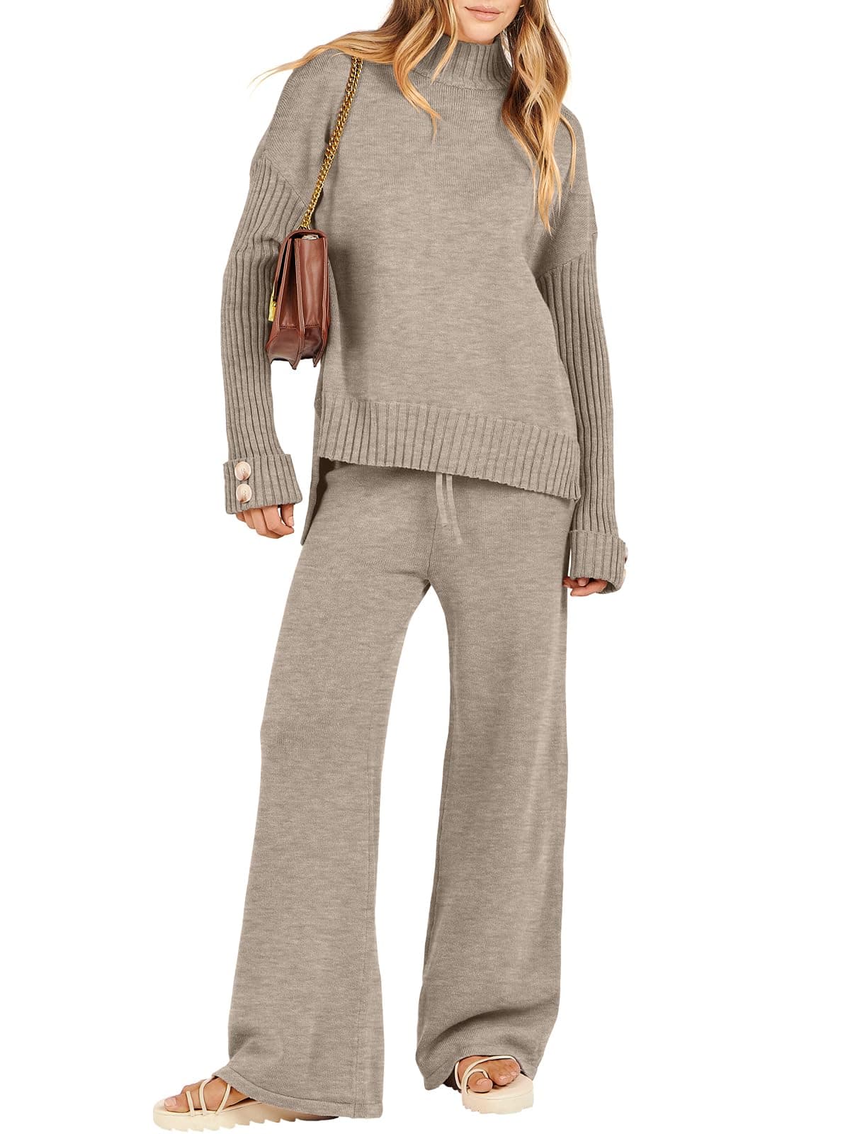 Caracilia Women's 2-Piece Fall Sweater Set & Wide Leg Pants Travel Fashion