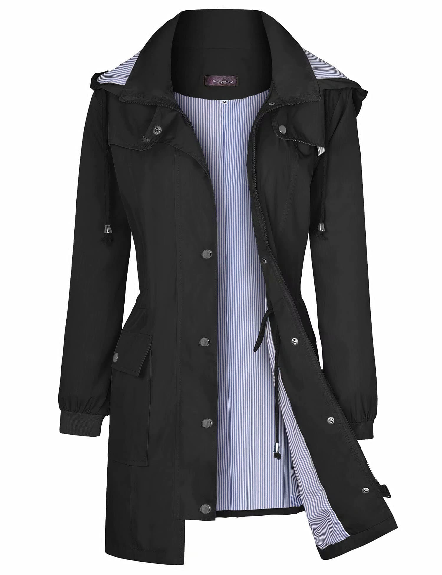 Bloggerlove Women's Lightweight Waterproof Raincoat with Hood S-XXL