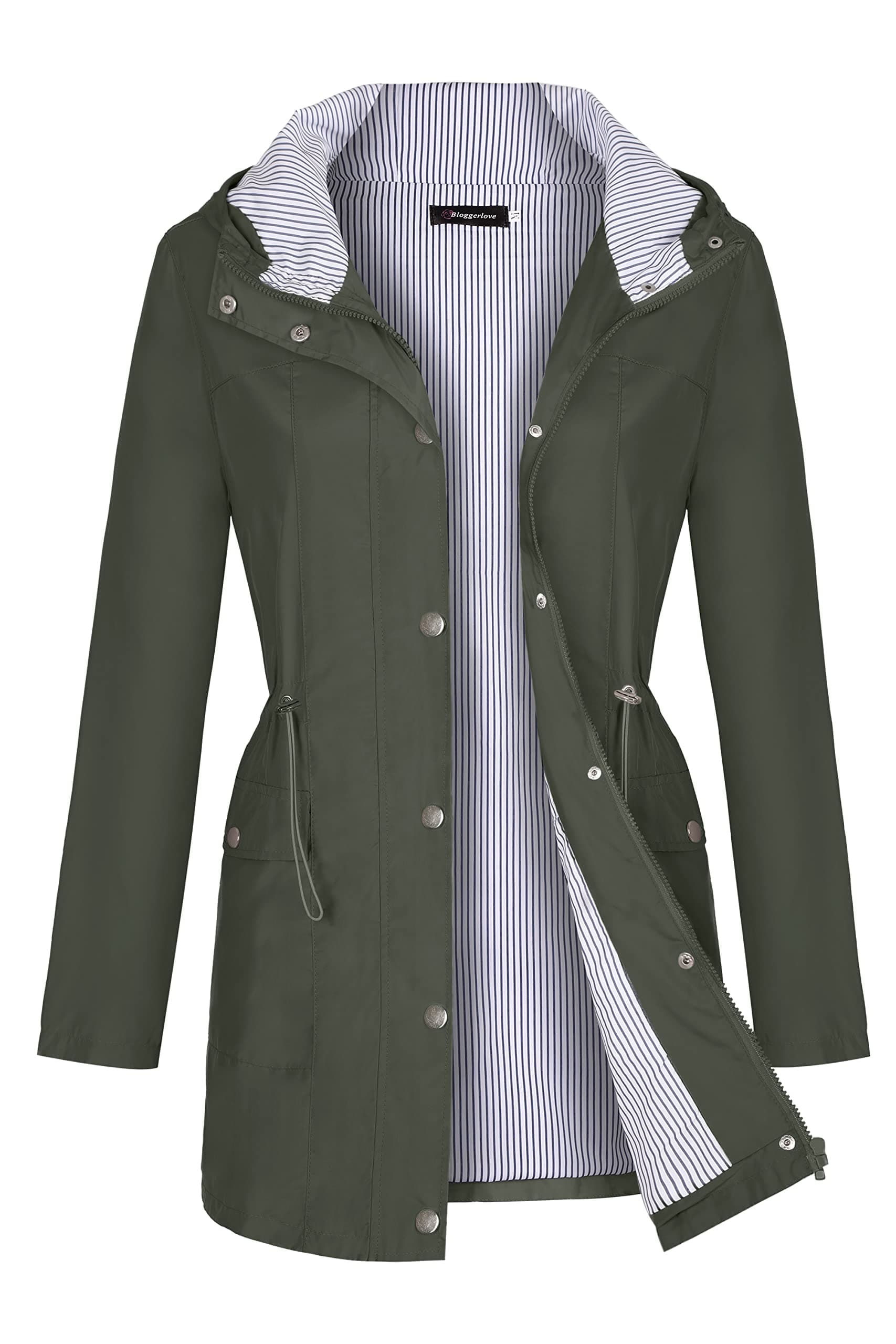 Women's Waterproof Lightweight Rain Jacket with Hood in Army Green