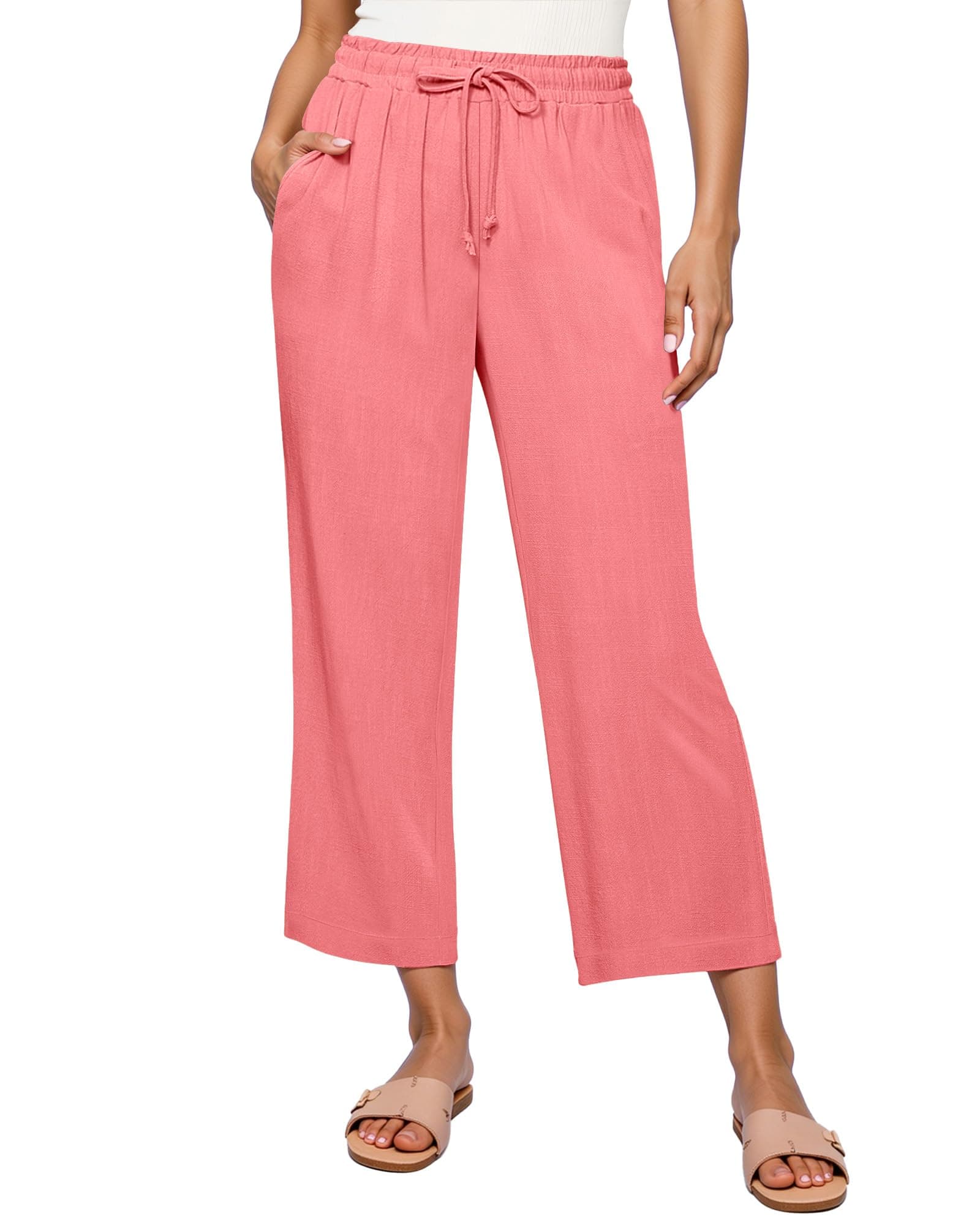 GRAPENT High-Waisted Wide Leg Linen Pants for Women Casual Summer Capris