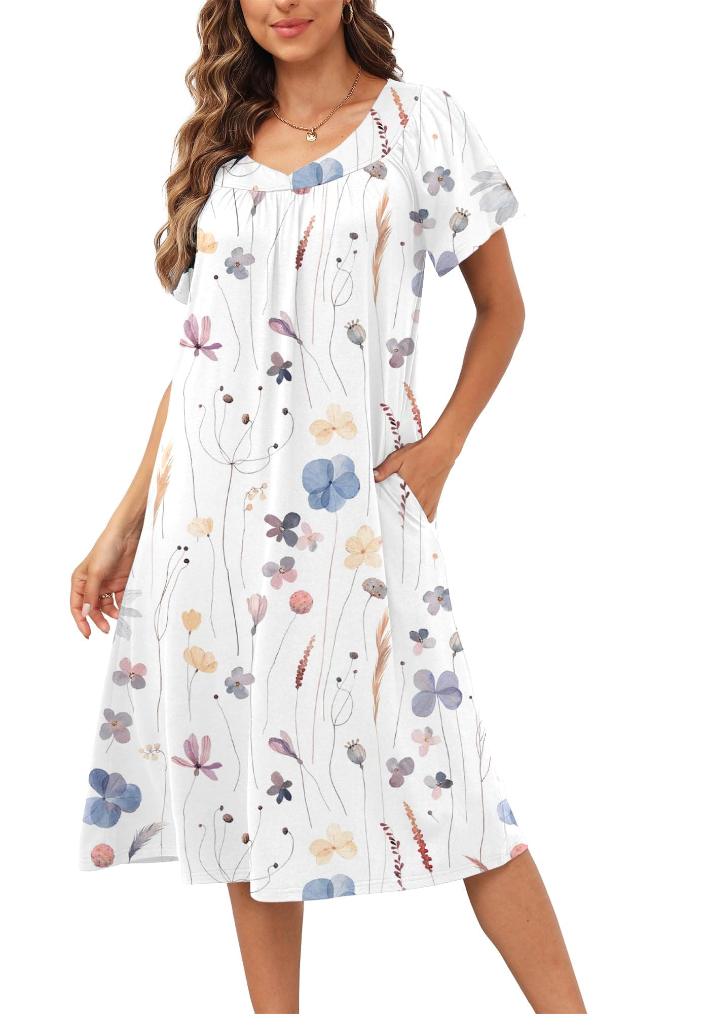 Disamer Women's Summer Floral Print House Dress with Pockets