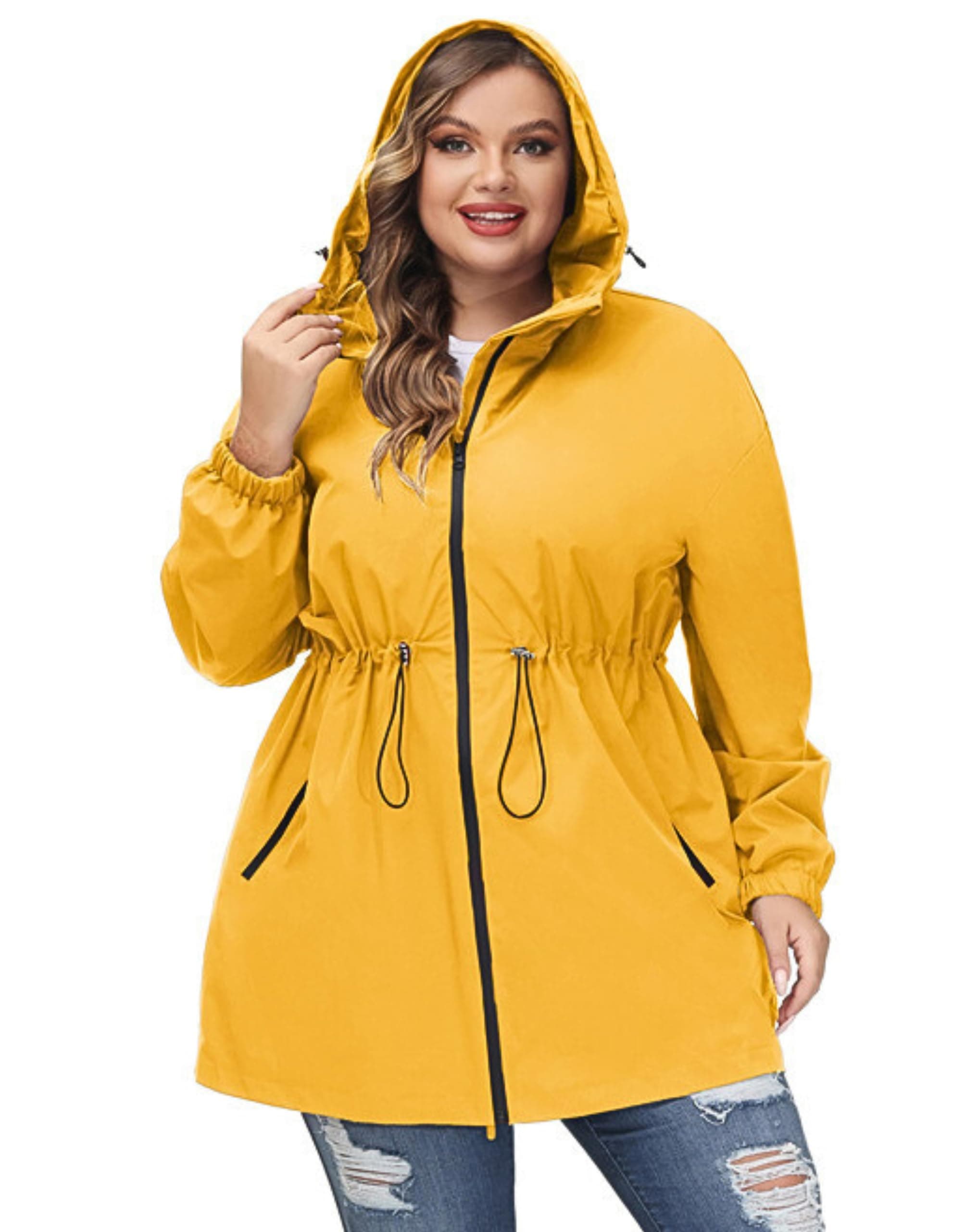 Hanna Nikole Women's Plus Size Long Hooded Raincoat