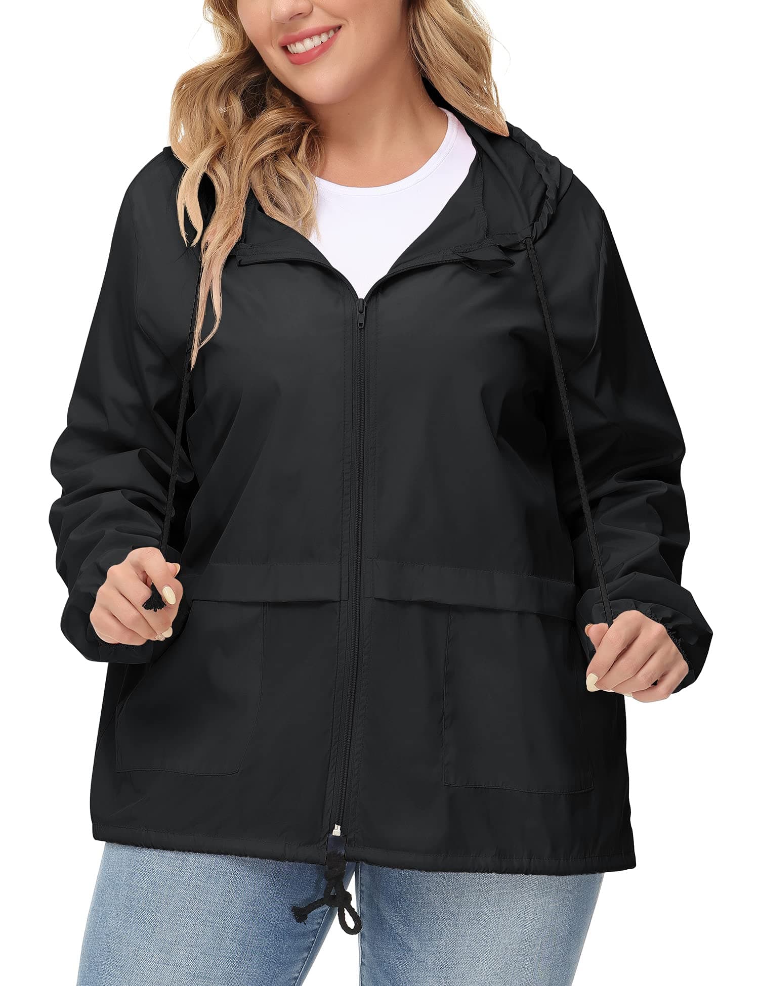 Avoogue Plus Size Waterproof Hooded Raincoat for Women