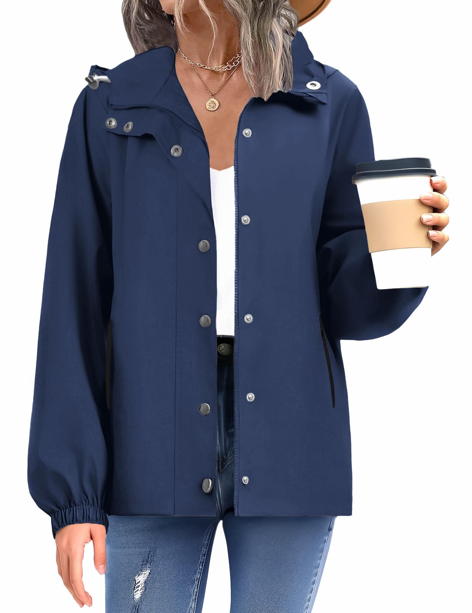 Zeagoo Women's Waterproof Rain Jacket with Hood - Lightweight Windbreaker Coated with Pockets