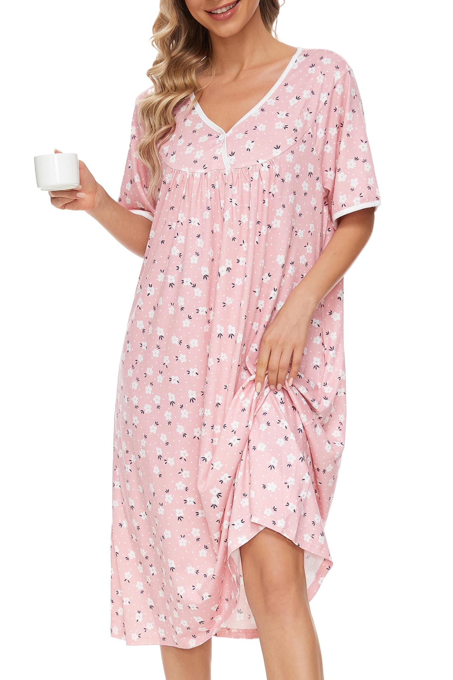 Soft Cotton Nightgowns for Women with Pockets
