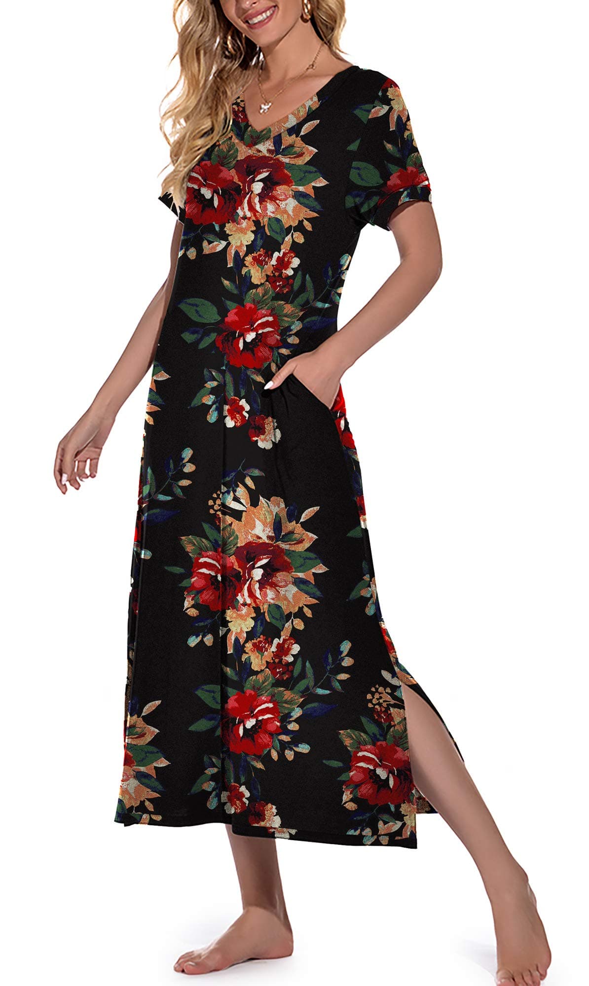 Women's Long Nightgown with Pockets