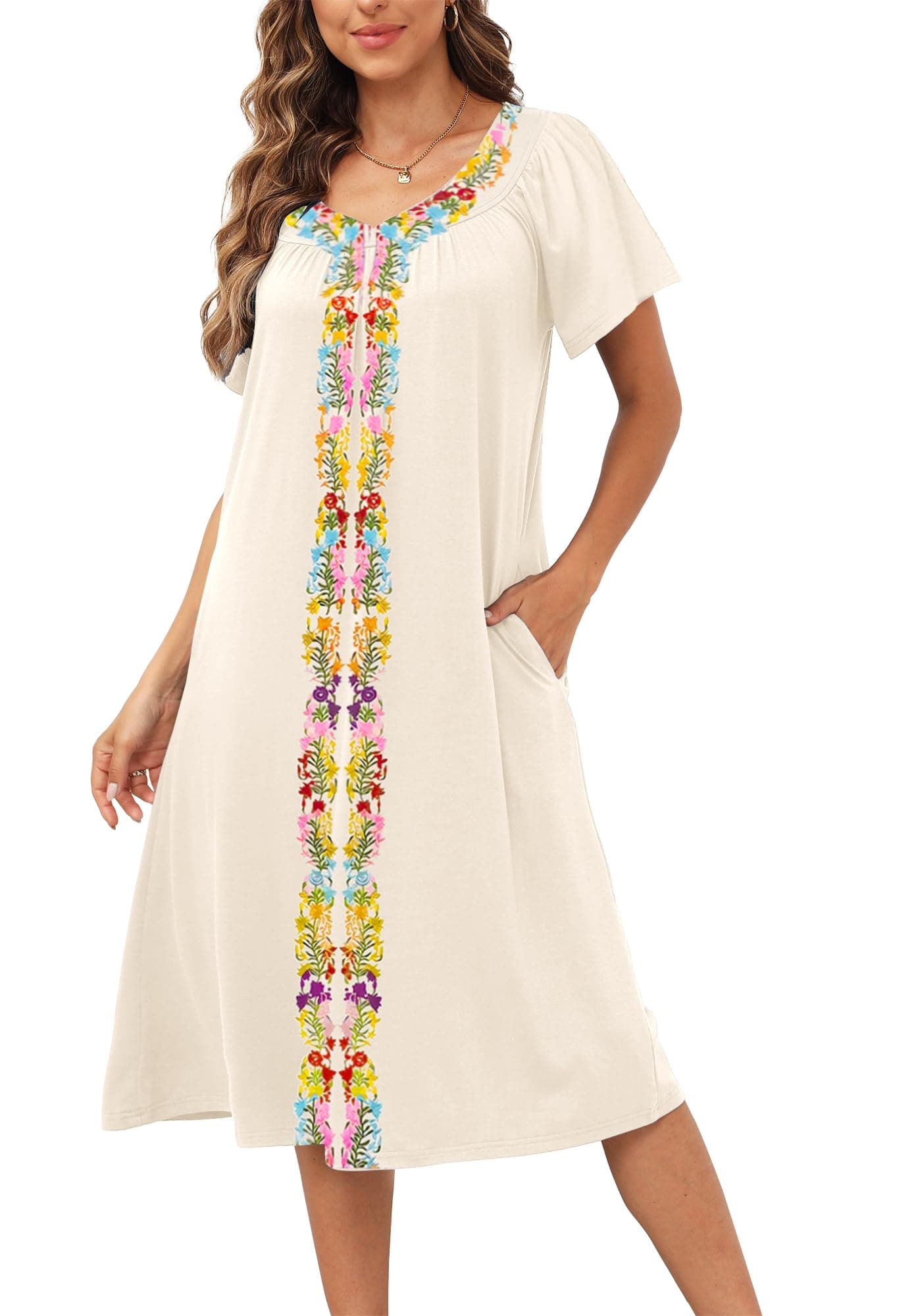 Disamer Women's Short Sleeve Floral Printed Sundress with Pockets