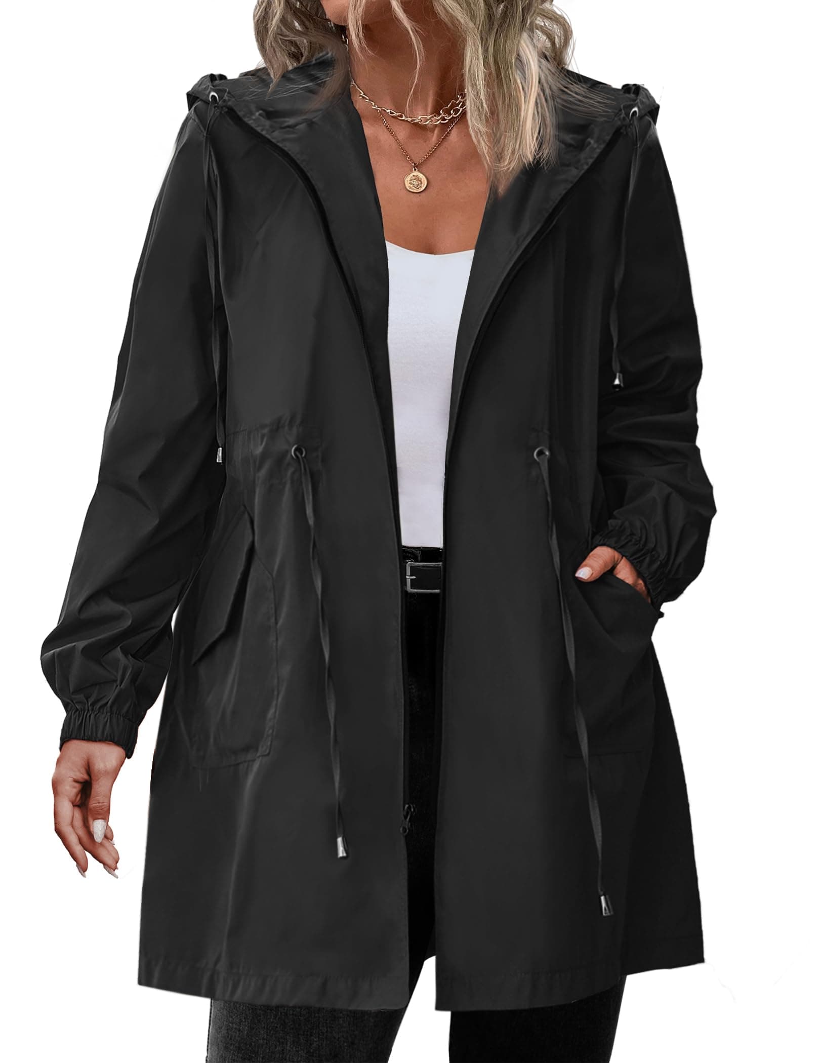 IN'VOLAND Plus Size Women's Lightweight Hooded Raincoat with Pockets