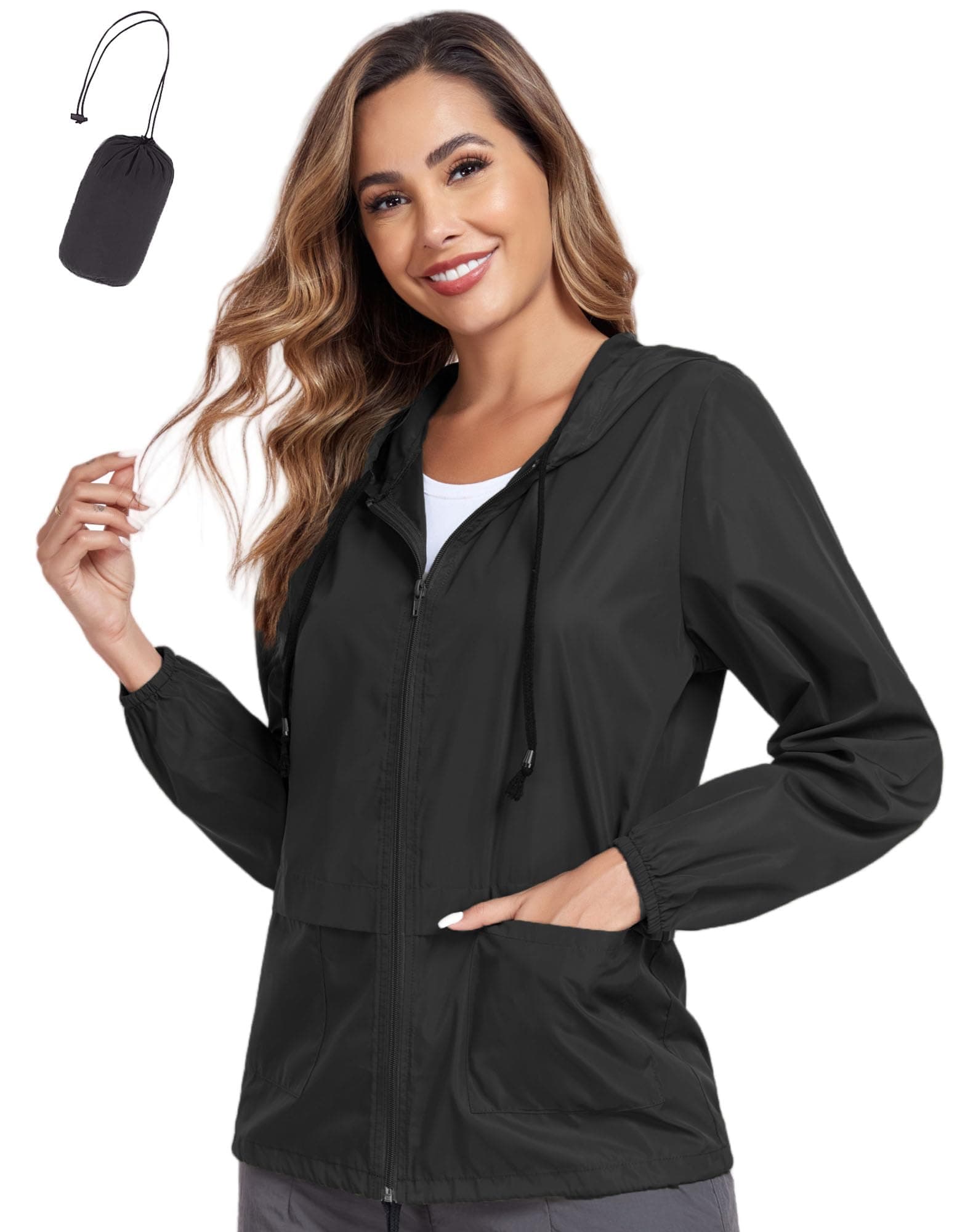 JTANIB Women's Lightweight Waterproof Raincoat with Hood S-XXL