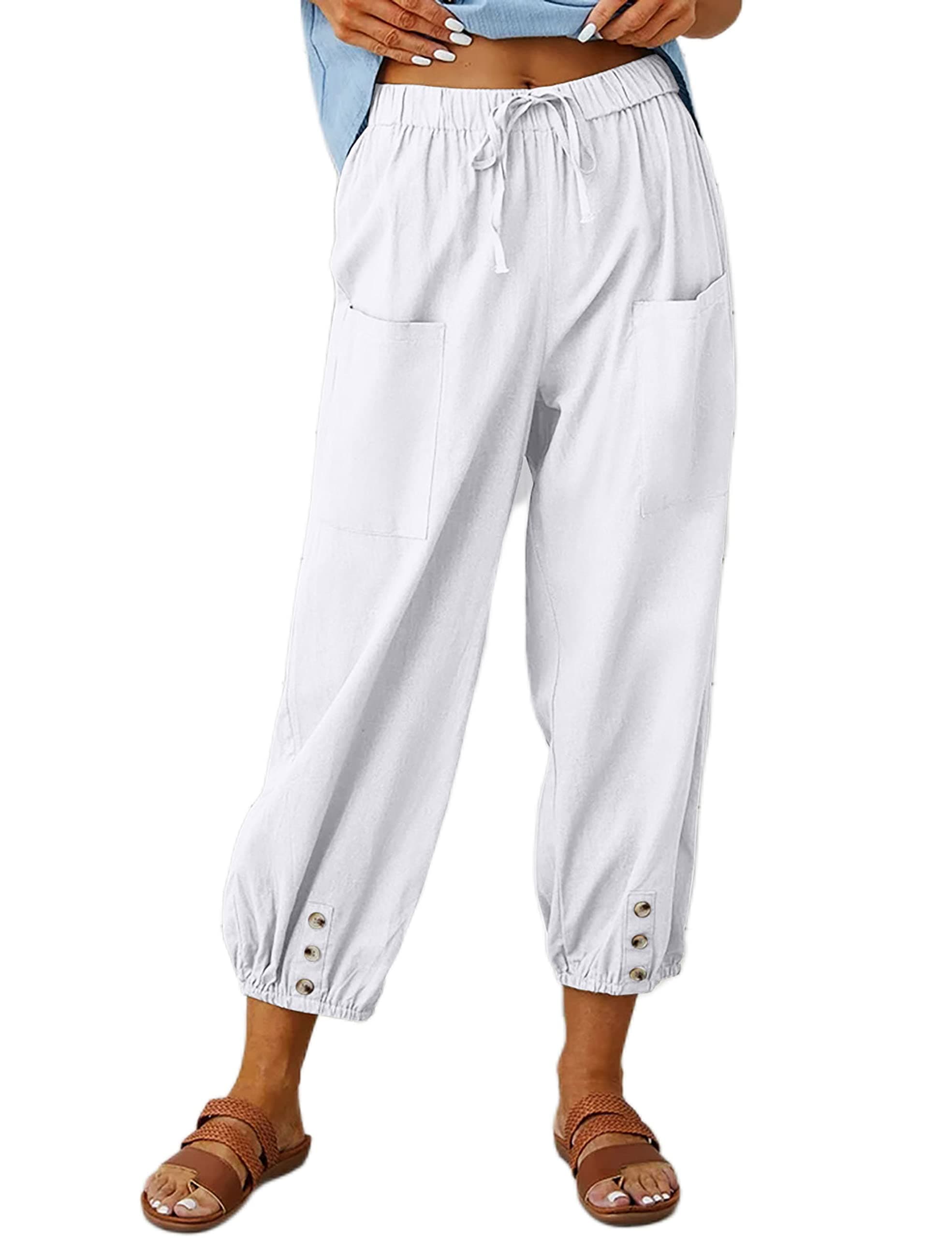 Wanzetaly Summer Cotton Linen Cropped Pants for Women