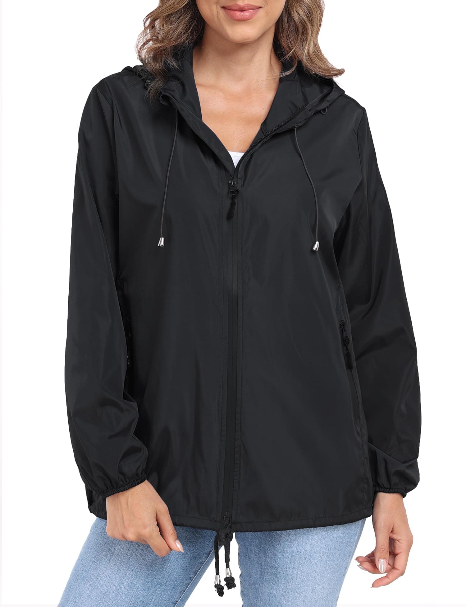 DULEMOT Lightweight Women's Waterproof Hooded Rain Jacket Outdoor Windbreaker