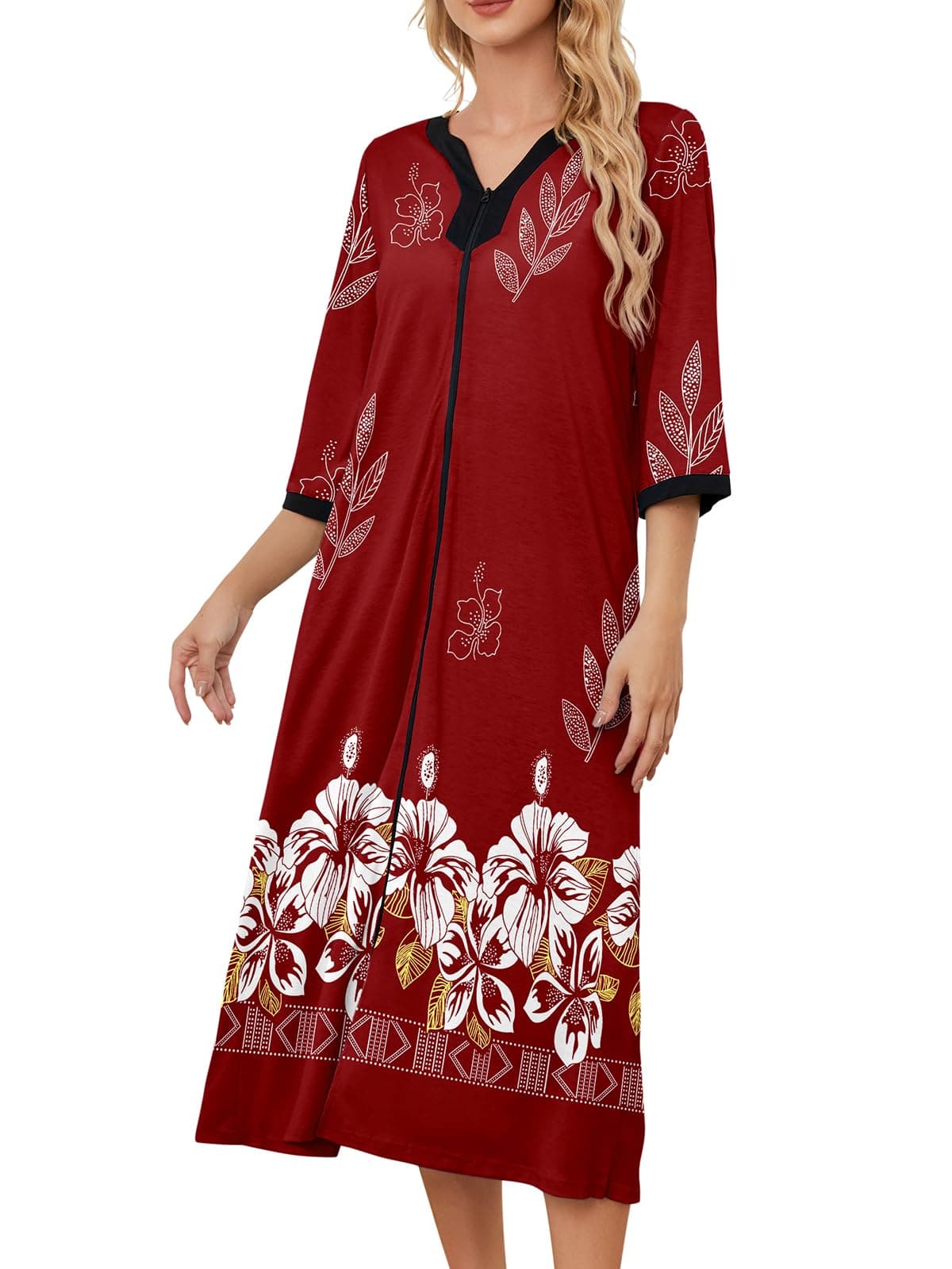 PITINAN Zip up Robes for Women Long Lounge Dress House Coat S-3XL