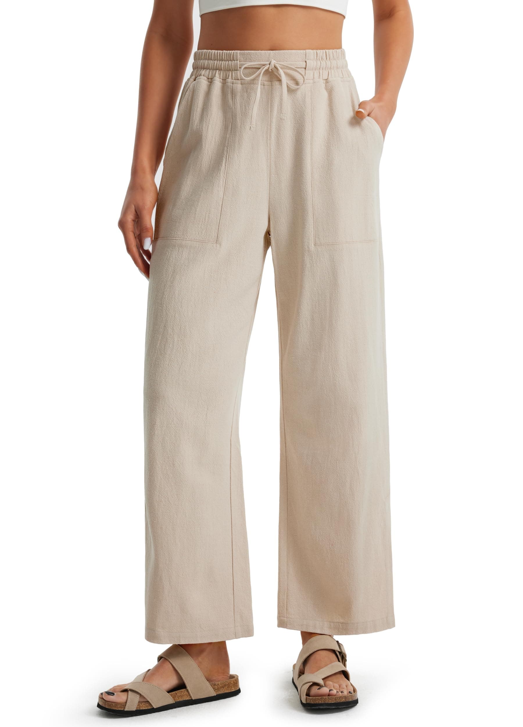 Libin Women's Wide Leg Linen Palazzo Pants High Waist Casually Cropped