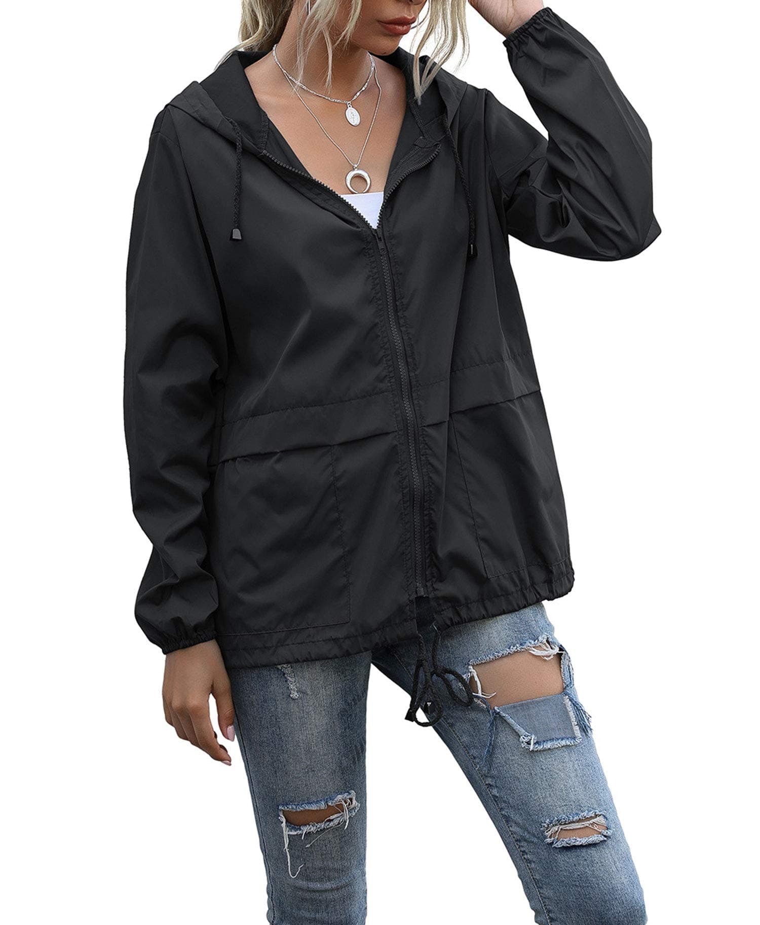 PESION Women's Waterproof Raincoat with Hood and Pocket