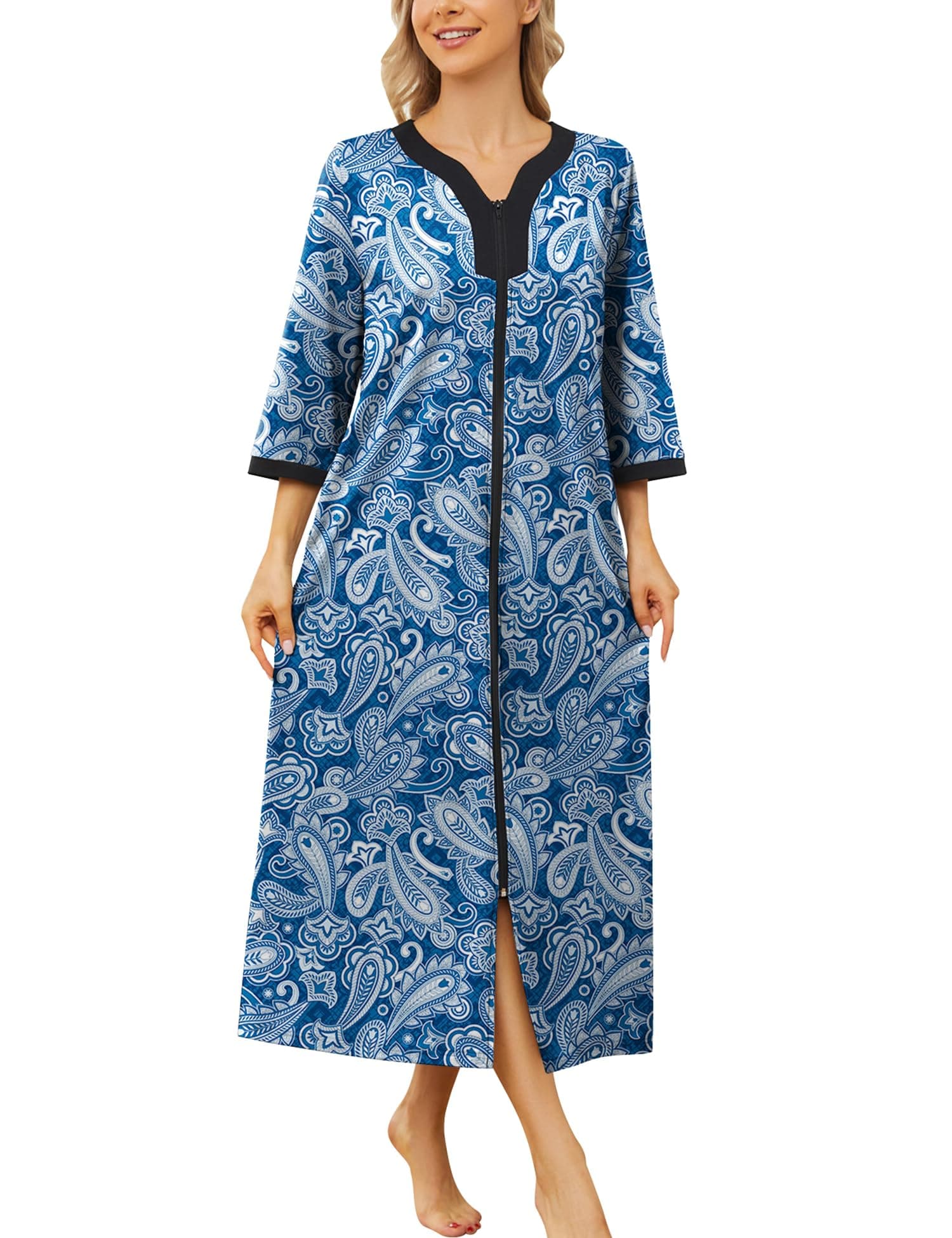 Bloggerlove Women's Zip Up Cotton Nightgown & Nightwear