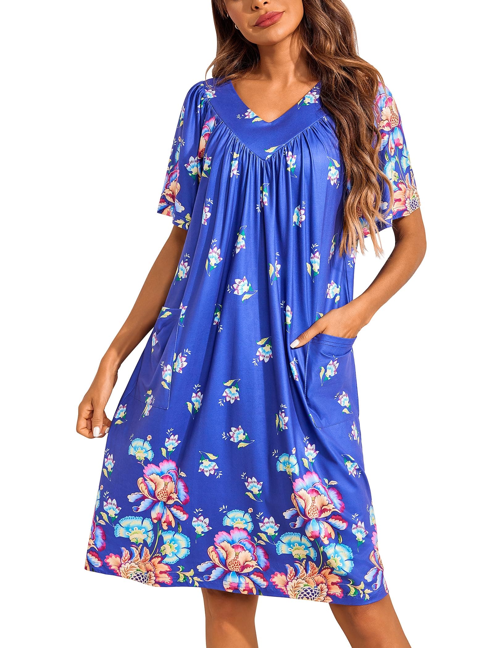 Women's Floral House Dress with Pockets
