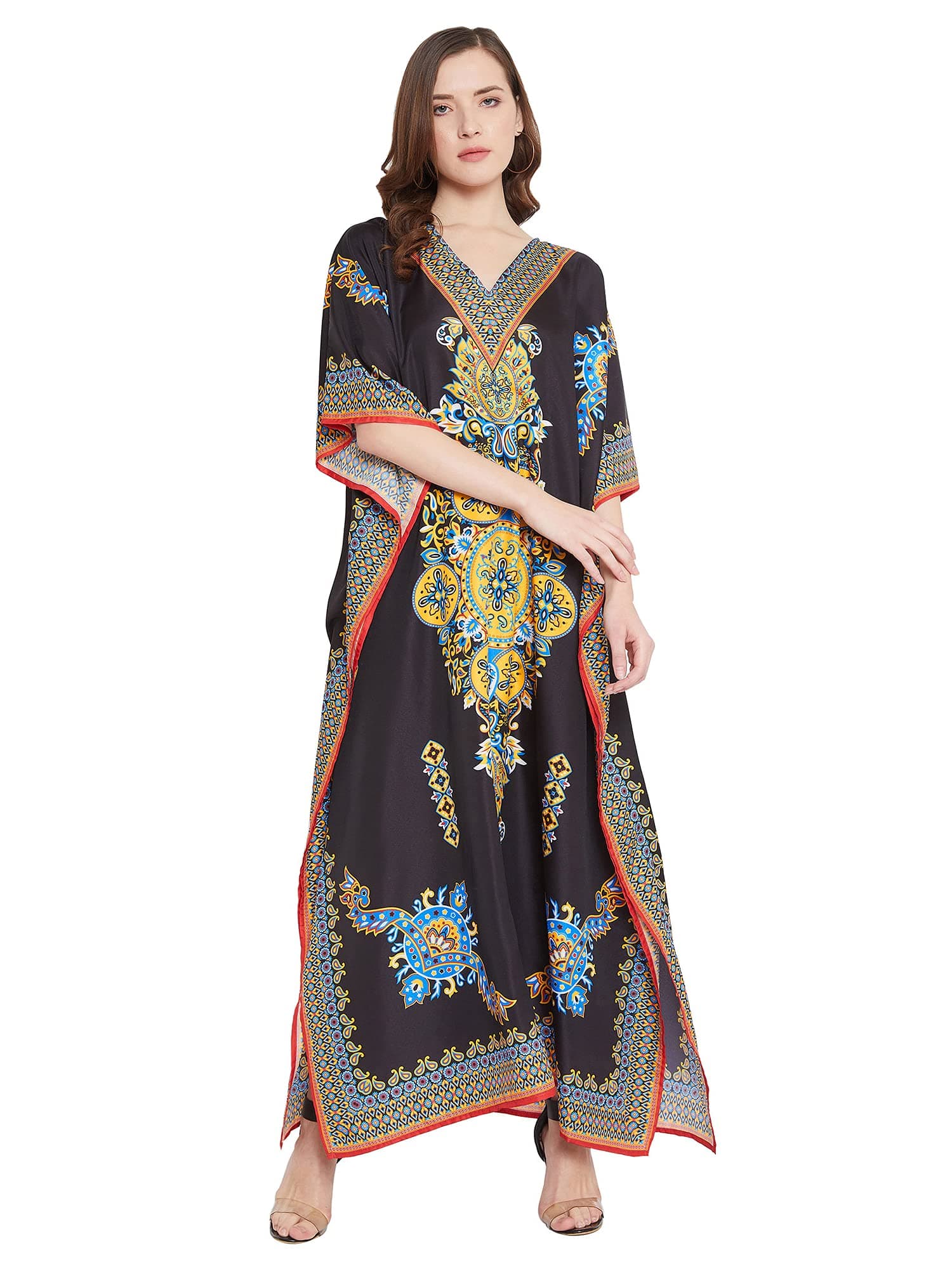 Oussum Plus Size Long Maxi Polyester Kaftan Gown for Casual Beach Party