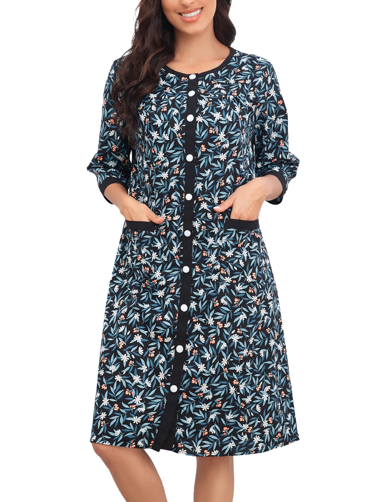 Women's Snap Front Nightgown with Pockets