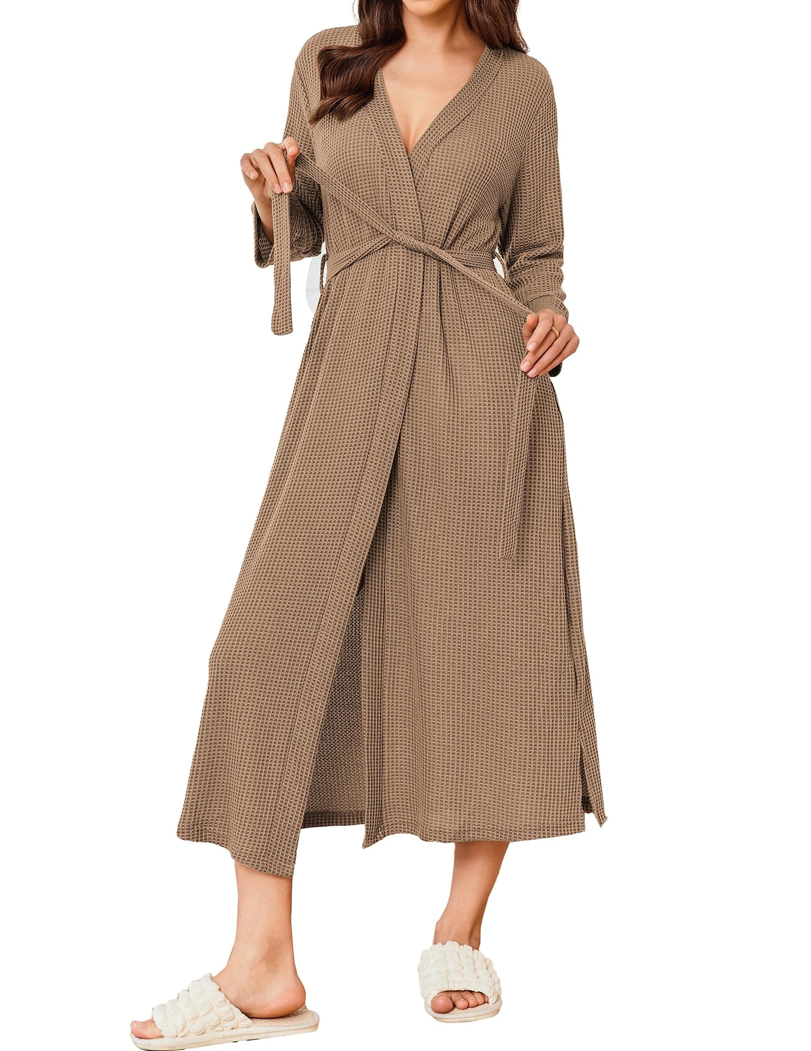 Refined title: Ekouaer Women's Waffle Knit Long Bathrobe