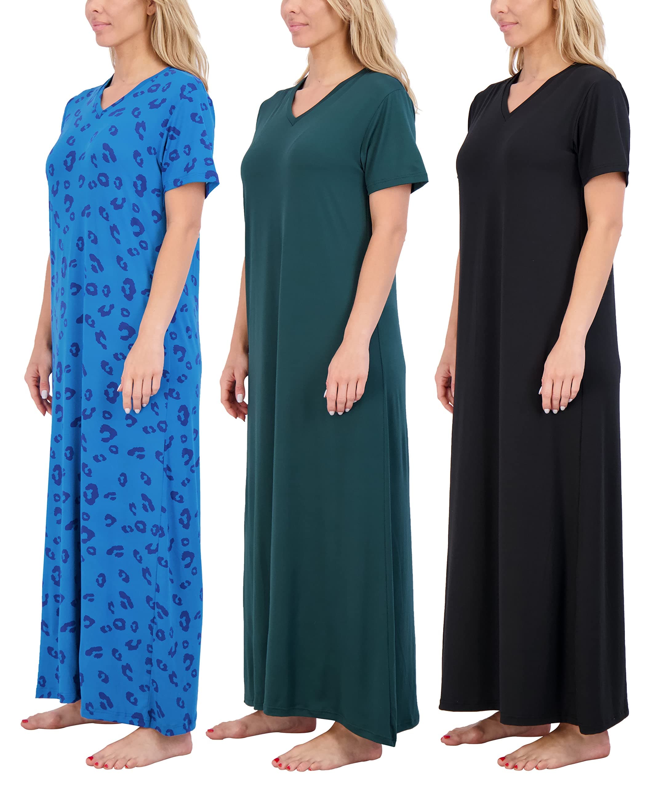 Real Essentials 3 Pack Women's Plus Size Soft Maxi Nightshirt
