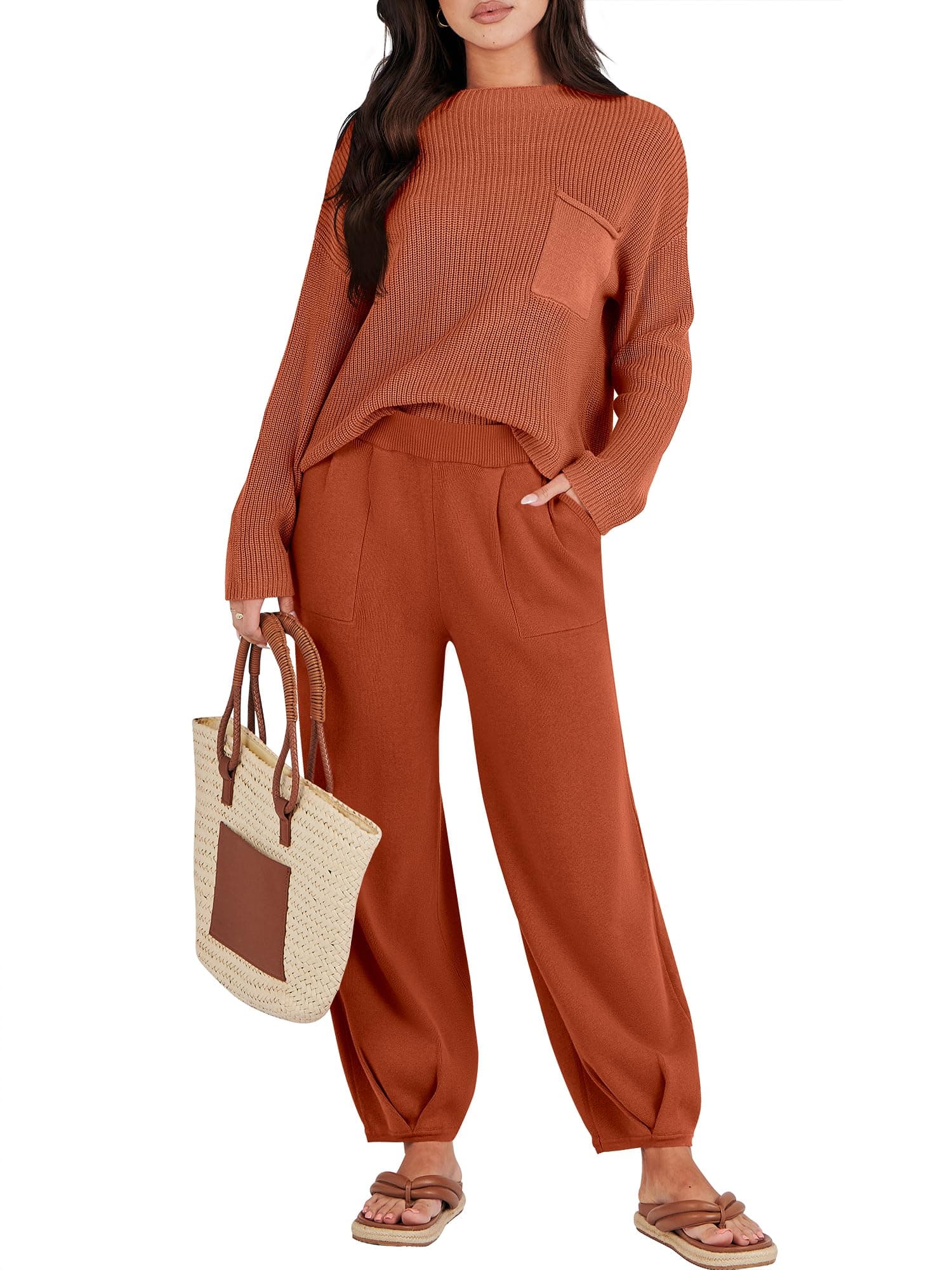 Caracilia Women's 2-Piece Knit Tops and Loose Pants Sets