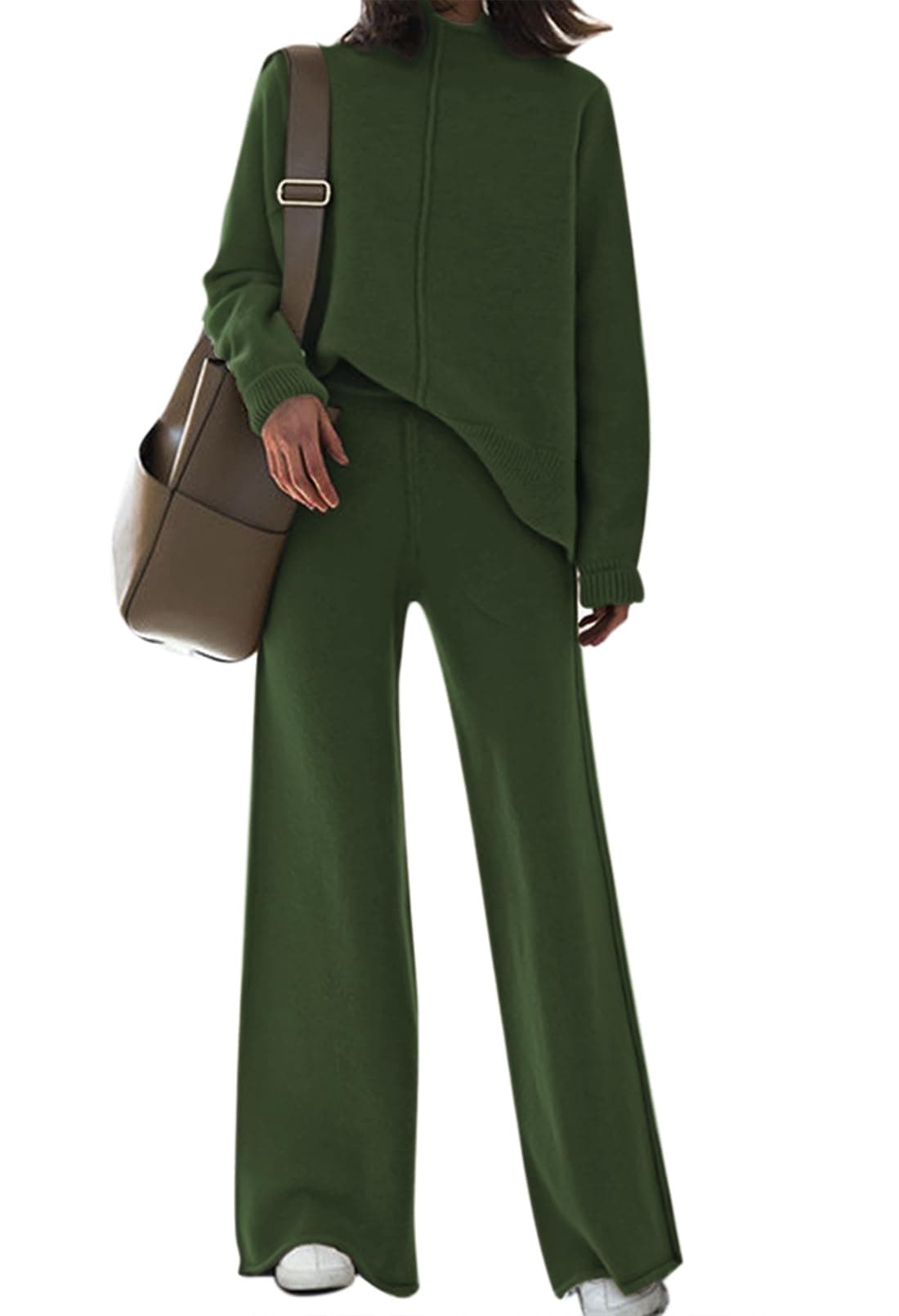 Linsery Women's High Neck Knitted Sweater & Wide Leg Pant Lounge Set