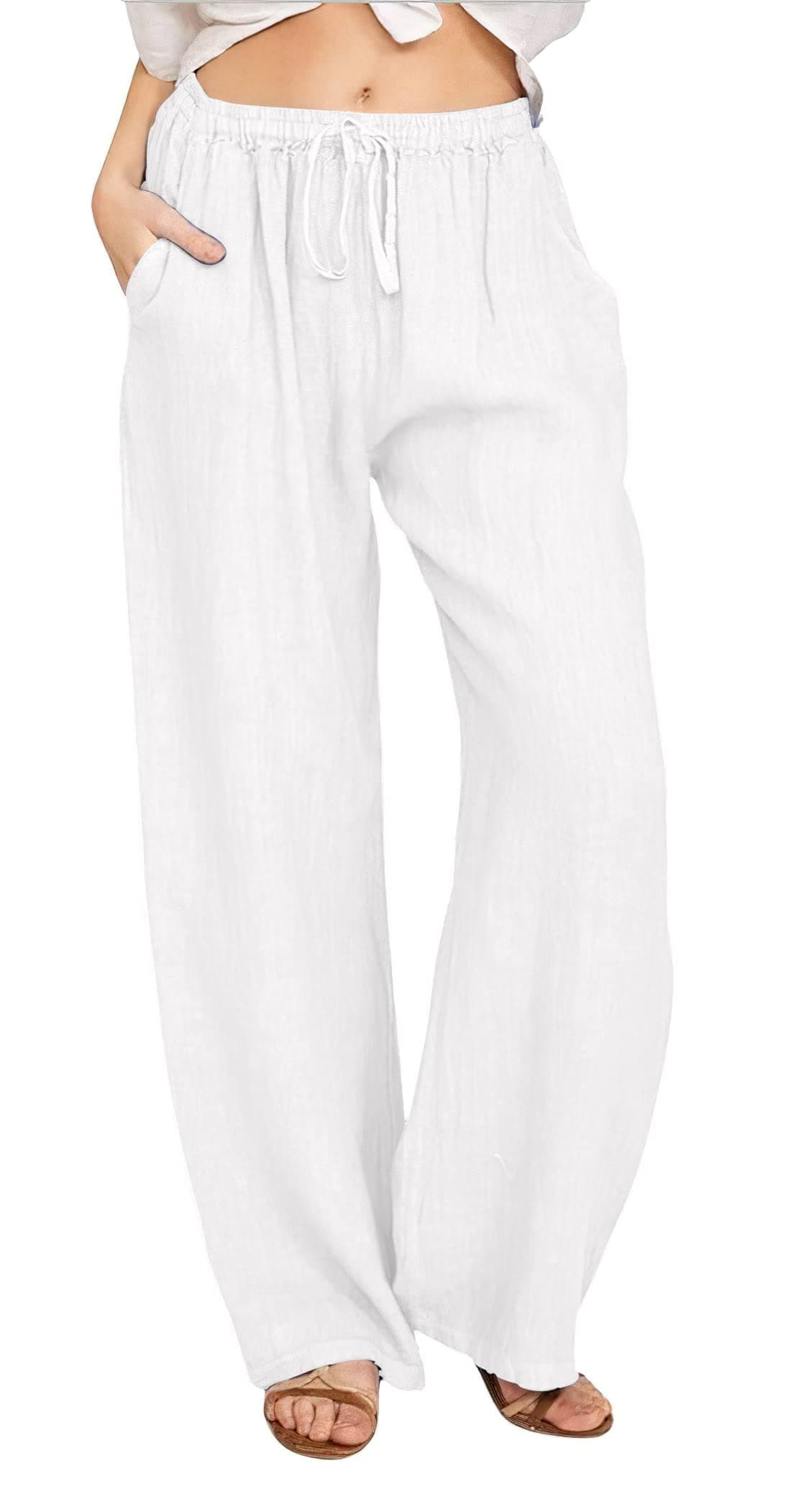 CHARTOU Women's Summer Wide Leg Loose Cotton Linen Pants