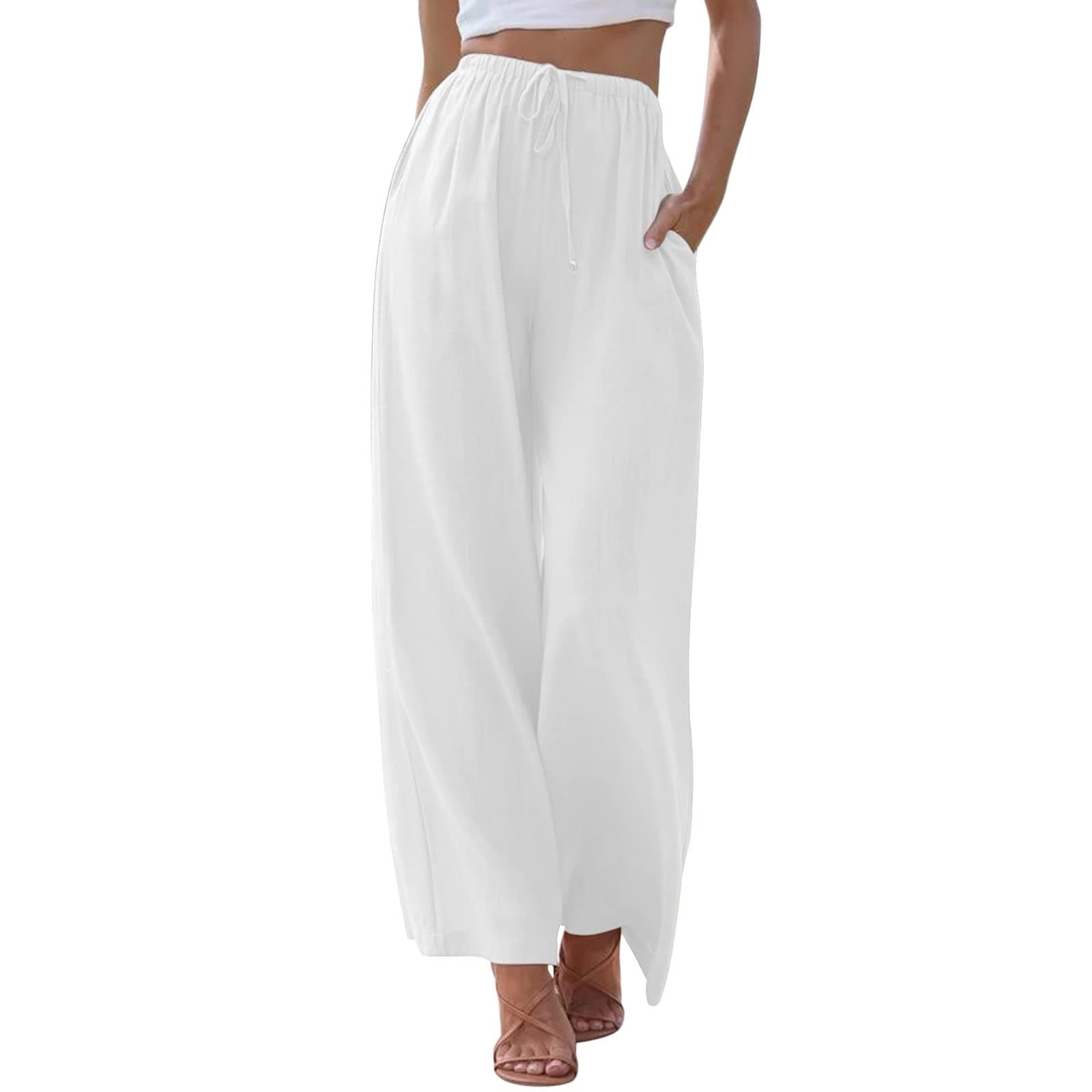 Women's Linen Summer Palazzo Pants with Pockets