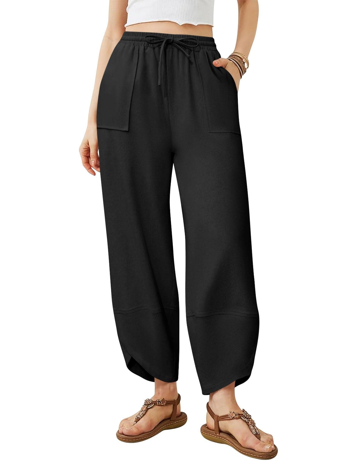 Jiflora Women's Wide Leg Cotton Linen Palazzo Pants with Pockets