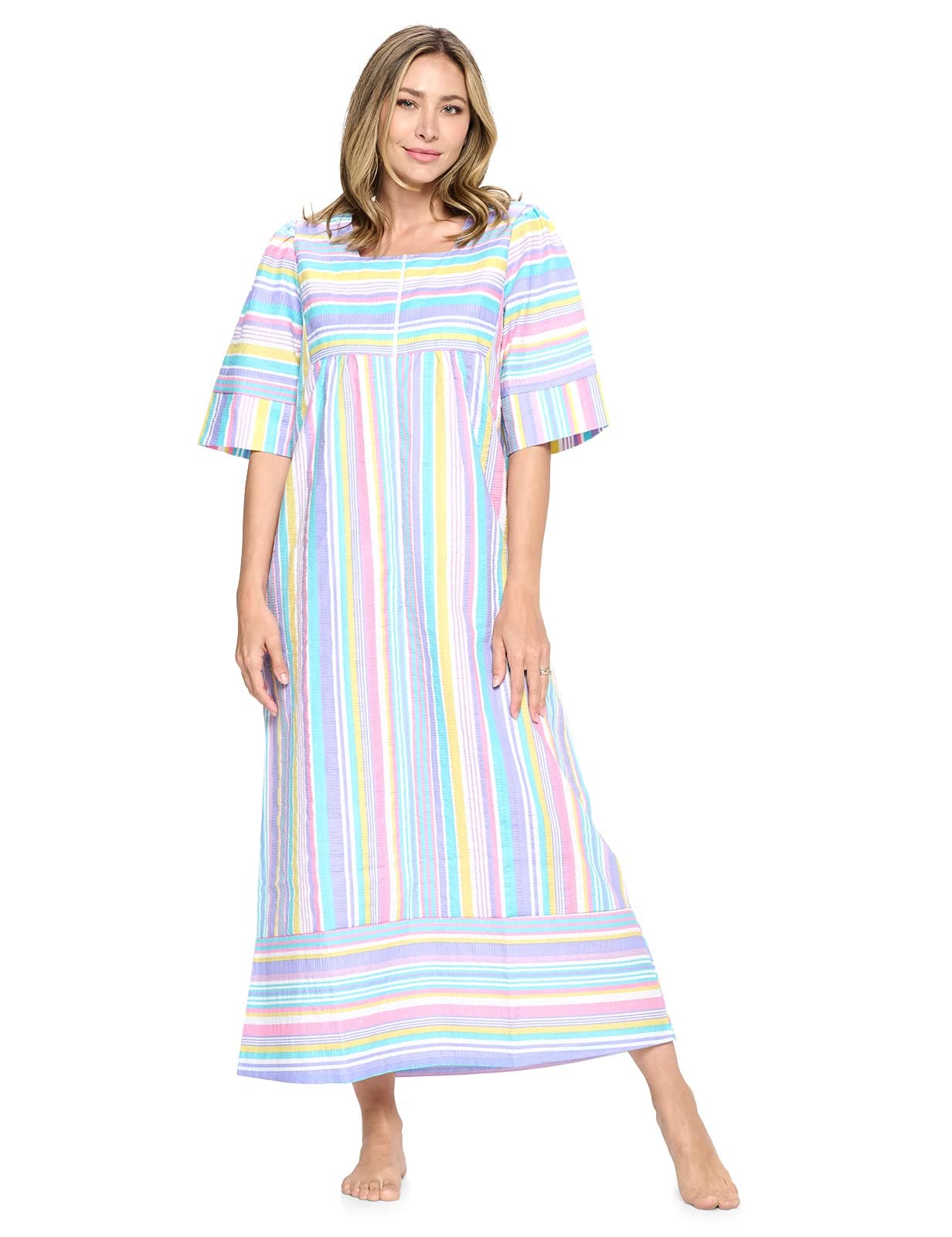 Casual Nights Women's Zip Front Woven House Dress for Night Relax | 3/4 Sleeves Lounger
| Casual Nights Women's Zip Front Woven House Dress | 3/4 Sleeves Long Duster Lounger for Casual Nights
| Casual Nights Women's Zip Front Woven House Dress | 3/4