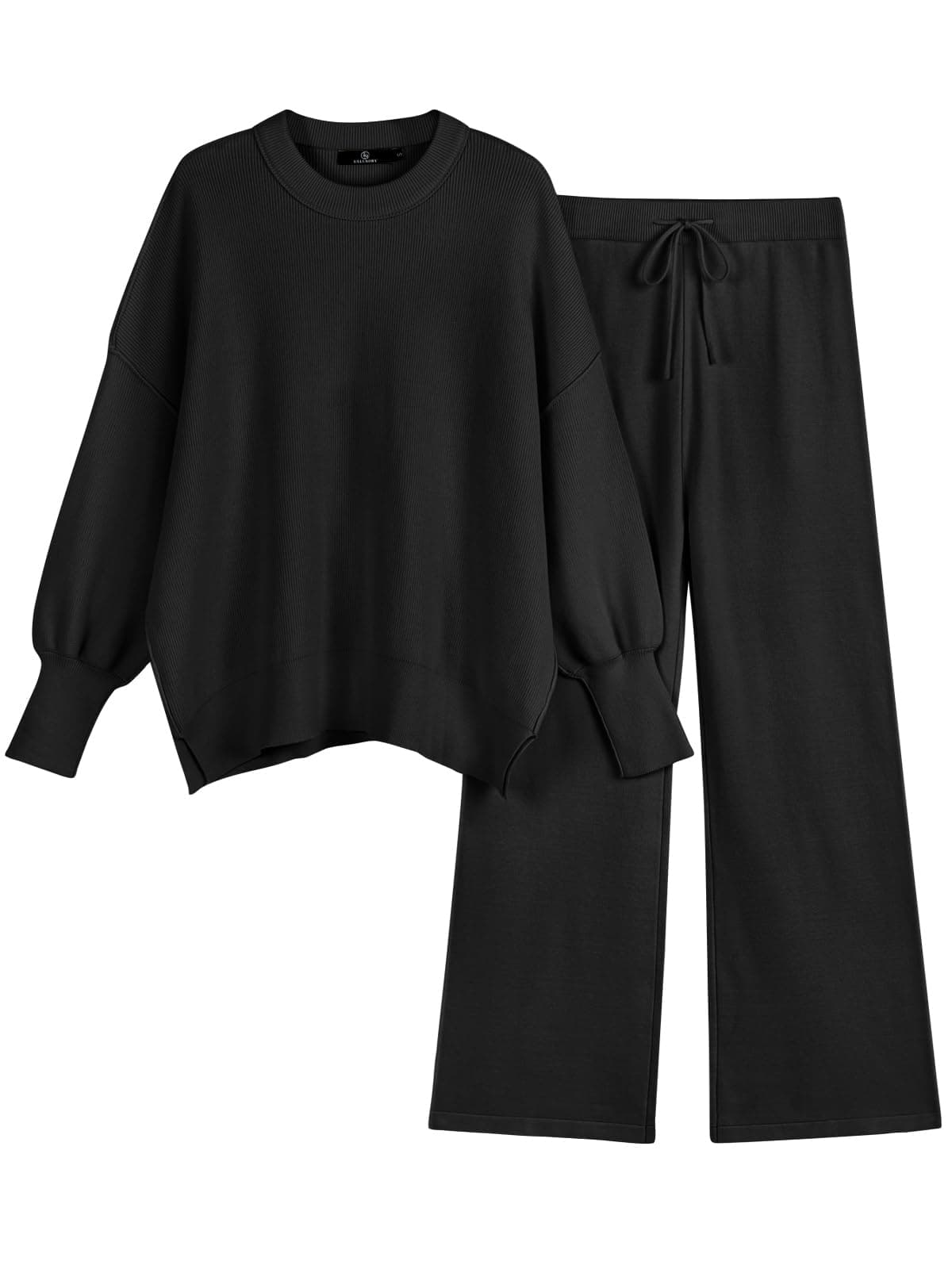 Refined Title: LILLUSORY Women's Sweatsuit Set: Oversized Knit Pullover Top with Wide Leg Pants