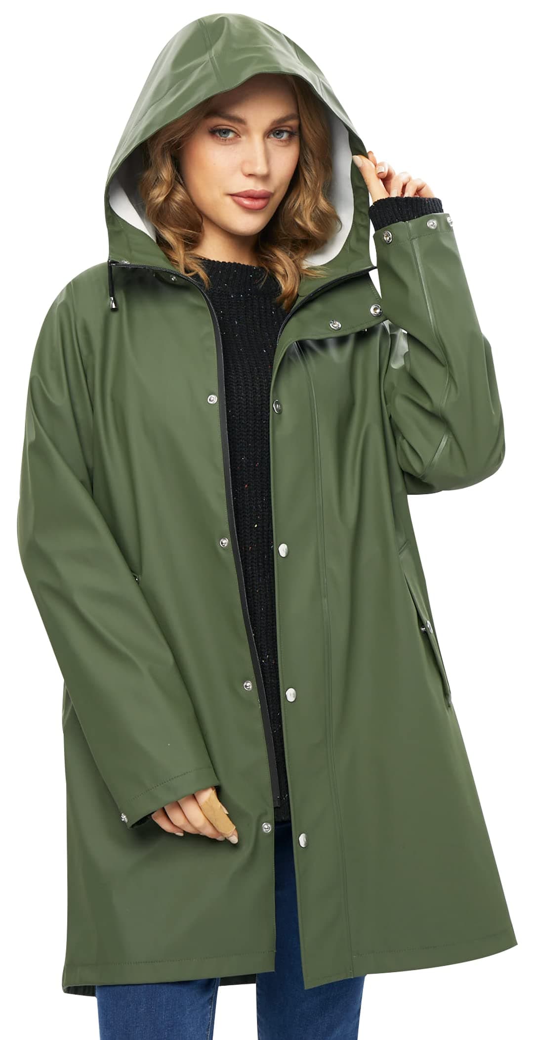 UNIQUEBELLA Women's Waterproof Long Hooded Raincoat