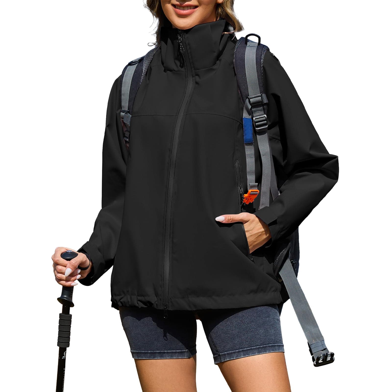 Women's American Trends Waterproof Rain Jacket Hooded Loose Fit Windbreaker