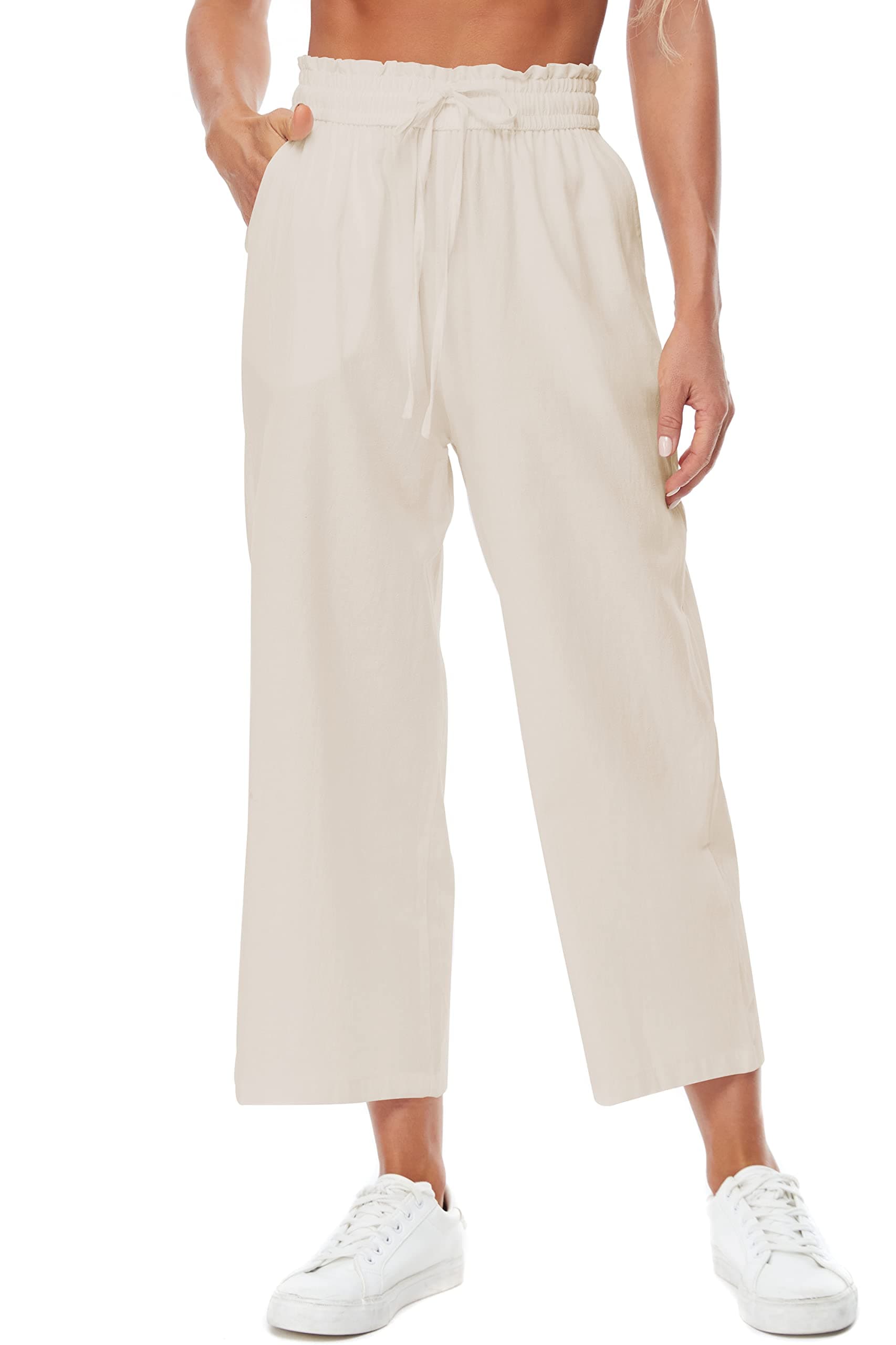 BCOFUI High-Waisted Linen Wide Leg Beach Pants