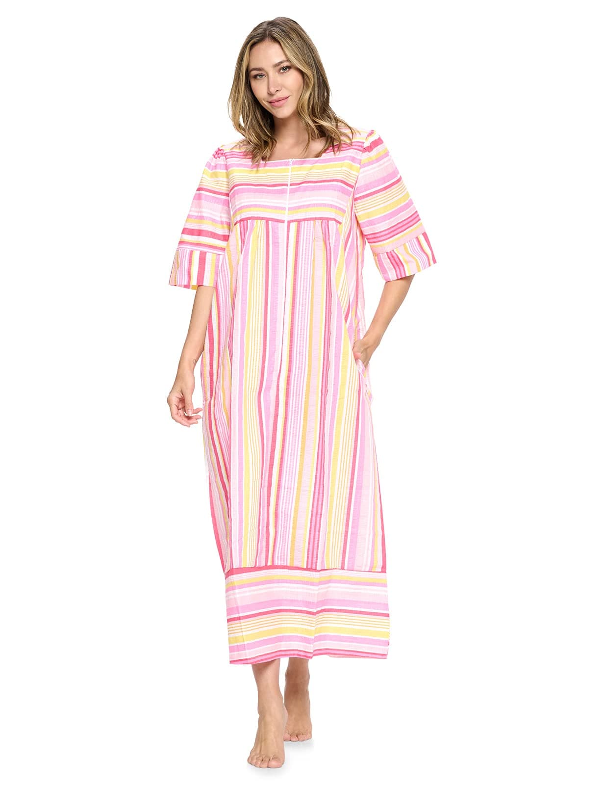 Casual Nights Women's Zip Front Woven House Dress