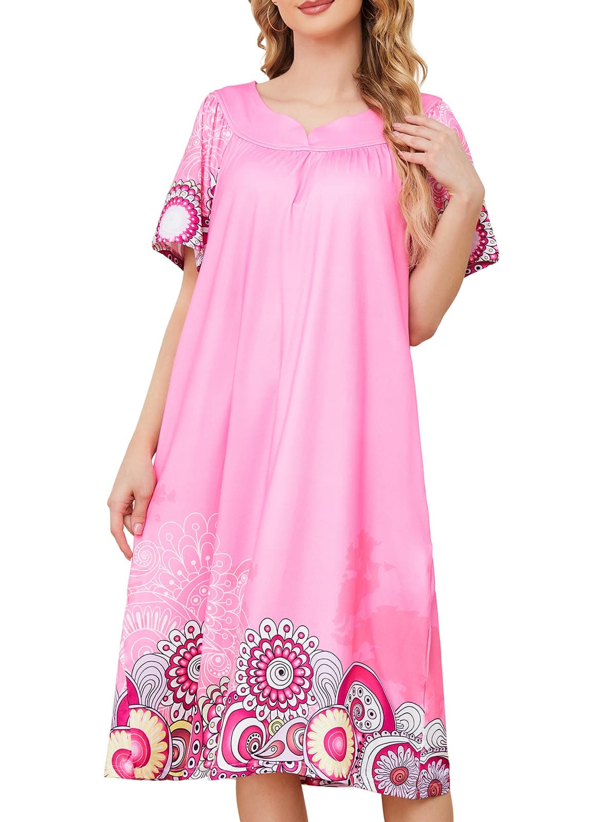 Explore House Dresses for Women with Pockets Moo Moo Nightgown Short Sleeve Mumu Dress Lounge Dress S-3XL